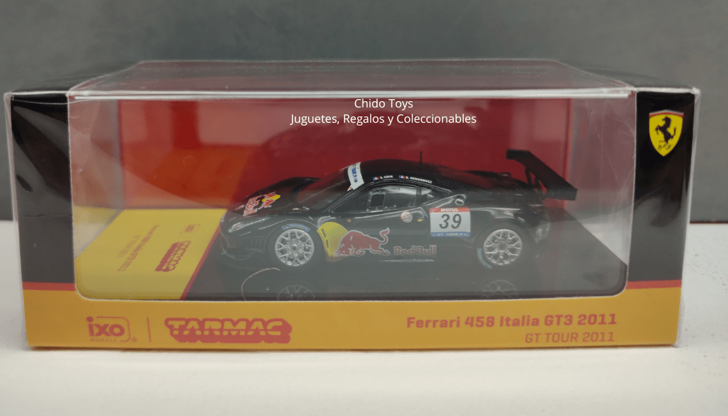 Auto a escala marca Tarmac - Ixo modelo Ferrari 458 Italia Red Bull negro - Chido Toys