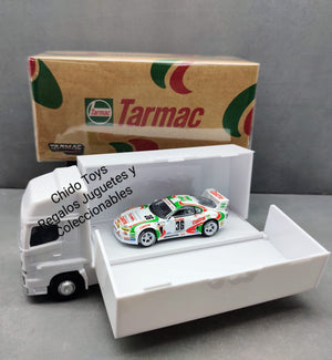 Auto a escala marca Tarmac Works, Modelo Toyota Supra GT JGTC 1995 M. Sekiya / M. Krumm con embalaje de camión - Chido Toys