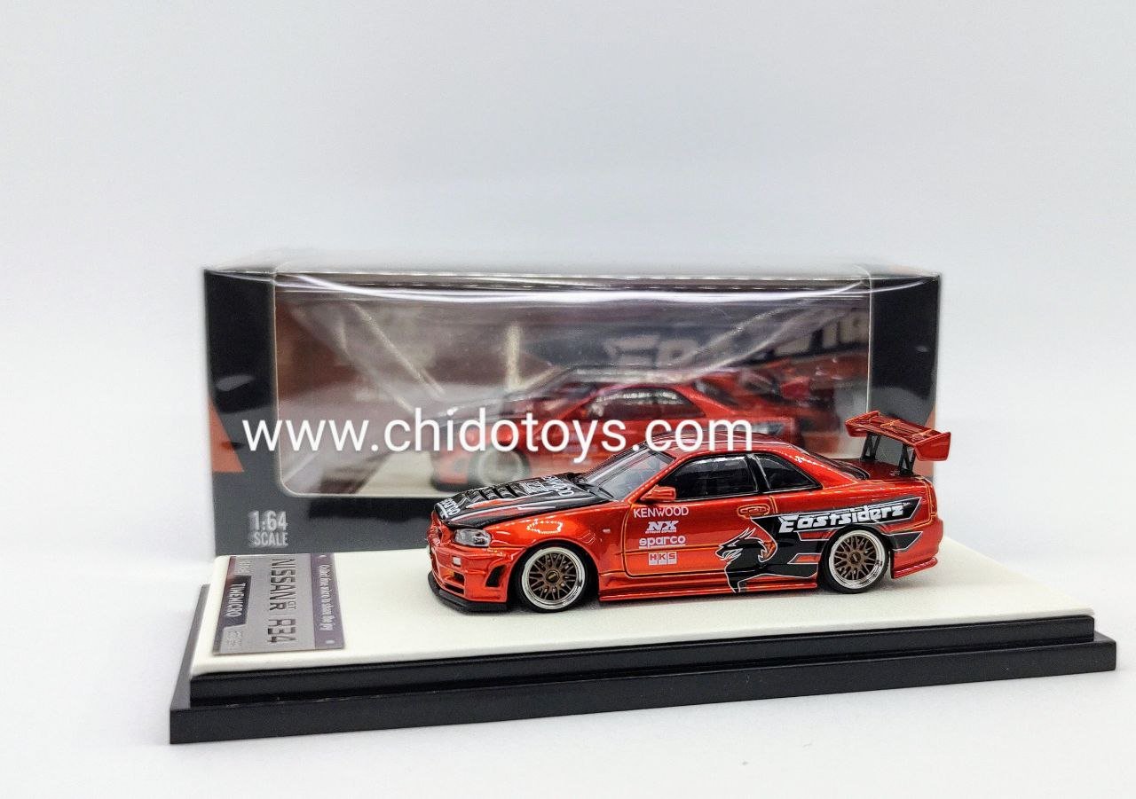 Auto a escala marca Time Micro, Modelo Nissan GTR R34 Red Orange - Chido Toys