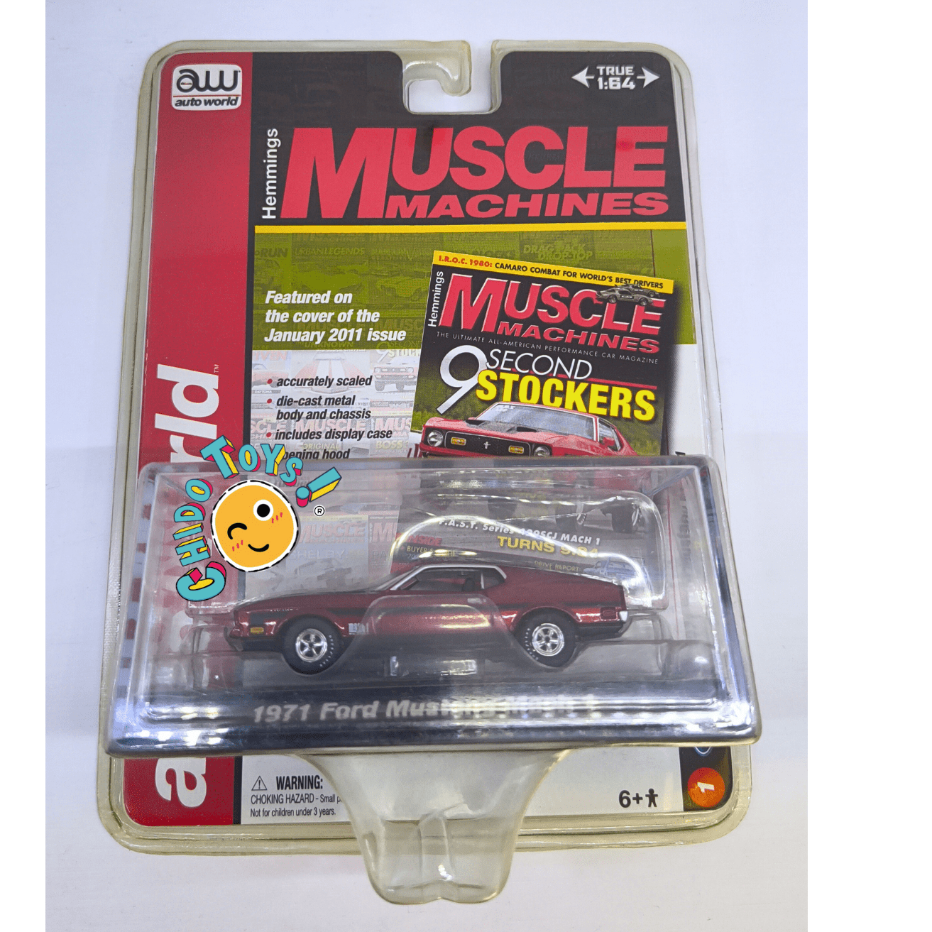 Auto World 1971 Ford Mustang Mach 1 1:64 vino metálico - Chido Toys