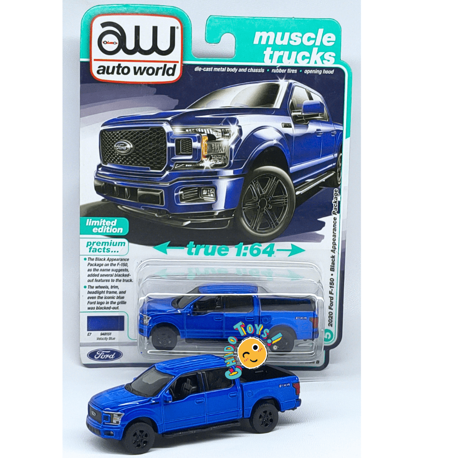 Auto World Ford F-150 2020 1:64 Velocity Blue cofre abatible - Chido Toys