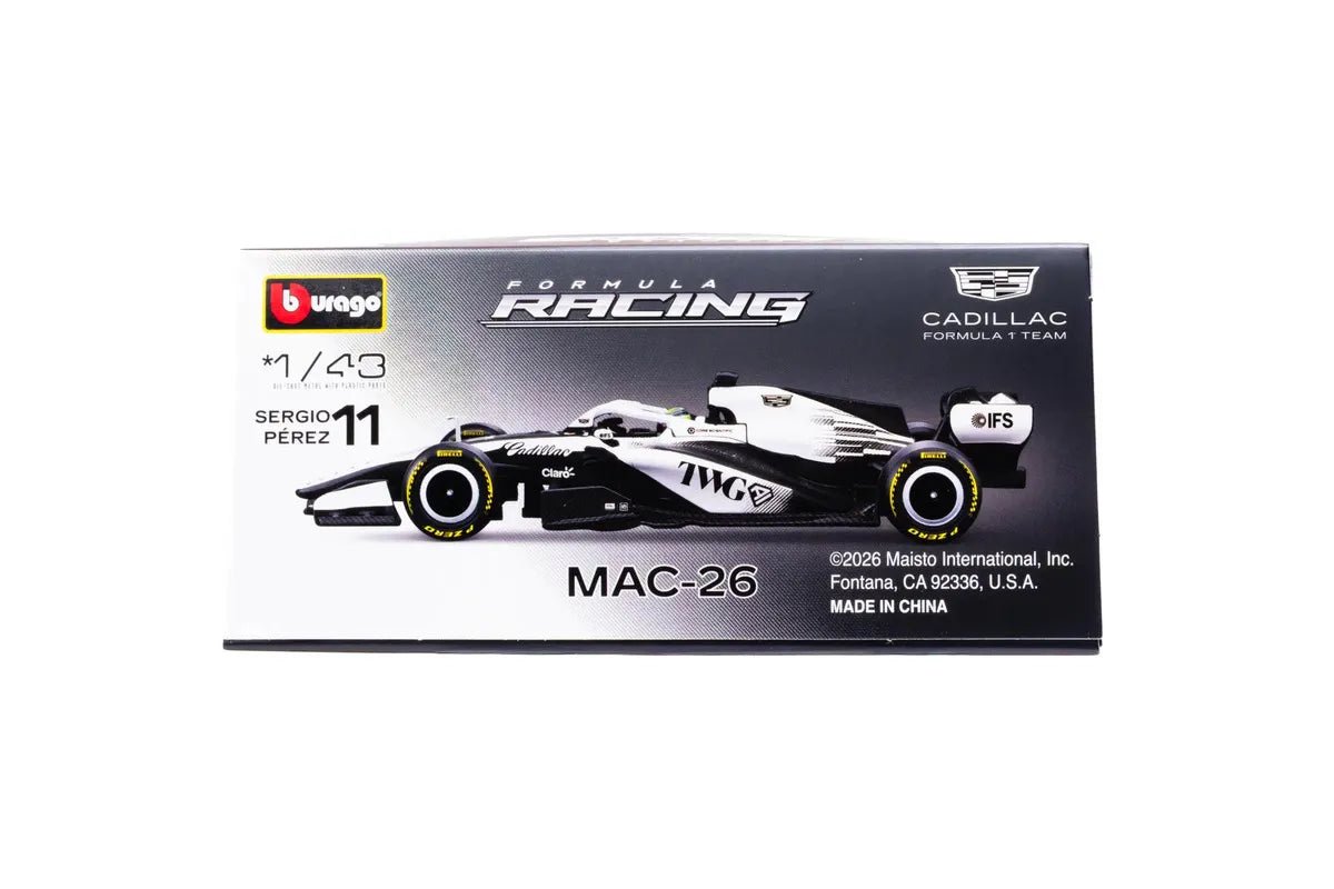 Bburago Cadillac F1 MAC-26 Sergio Pérez #11 1:43 con capelo y casco - Chido Toys