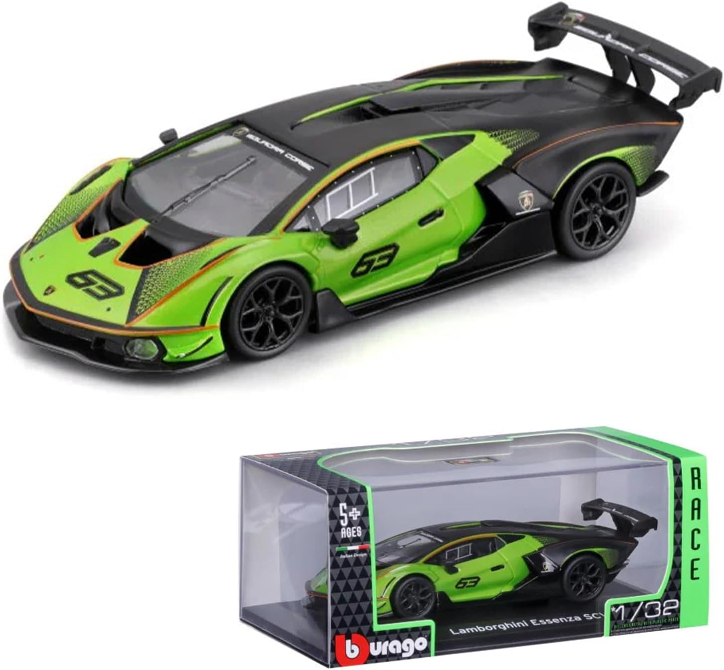Bburago Lamborghini Essenza SCV12 1:32 verde con alerón - Chido Toys