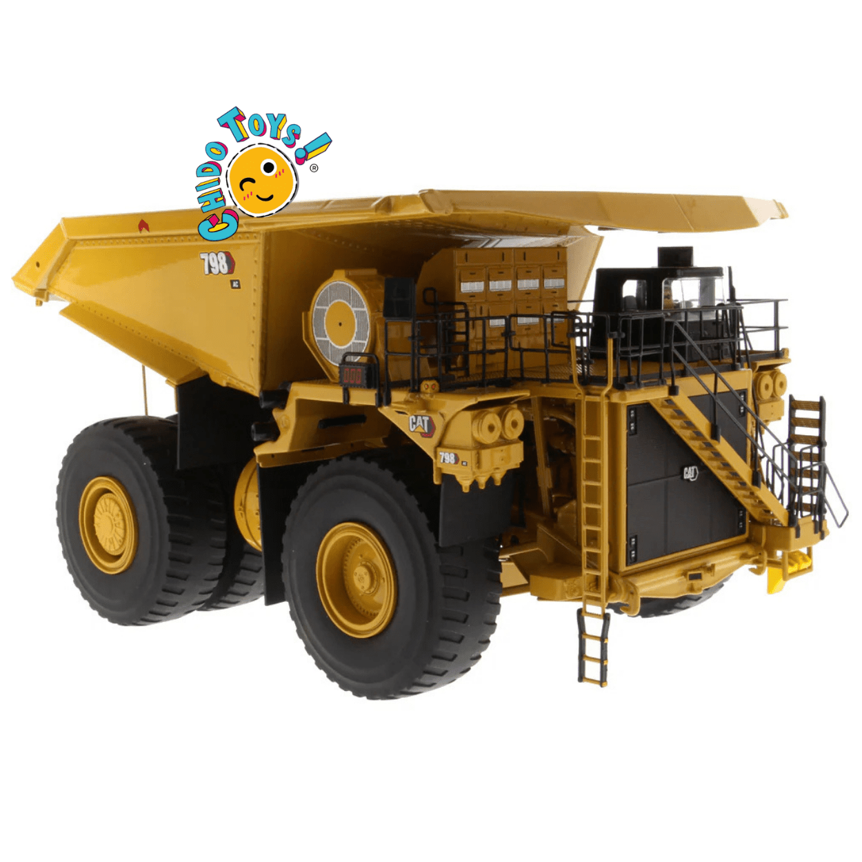 Camión Minero CAT 798 AC a escala 1:50 de metal con llantas de goma funcionales - Chido Toys