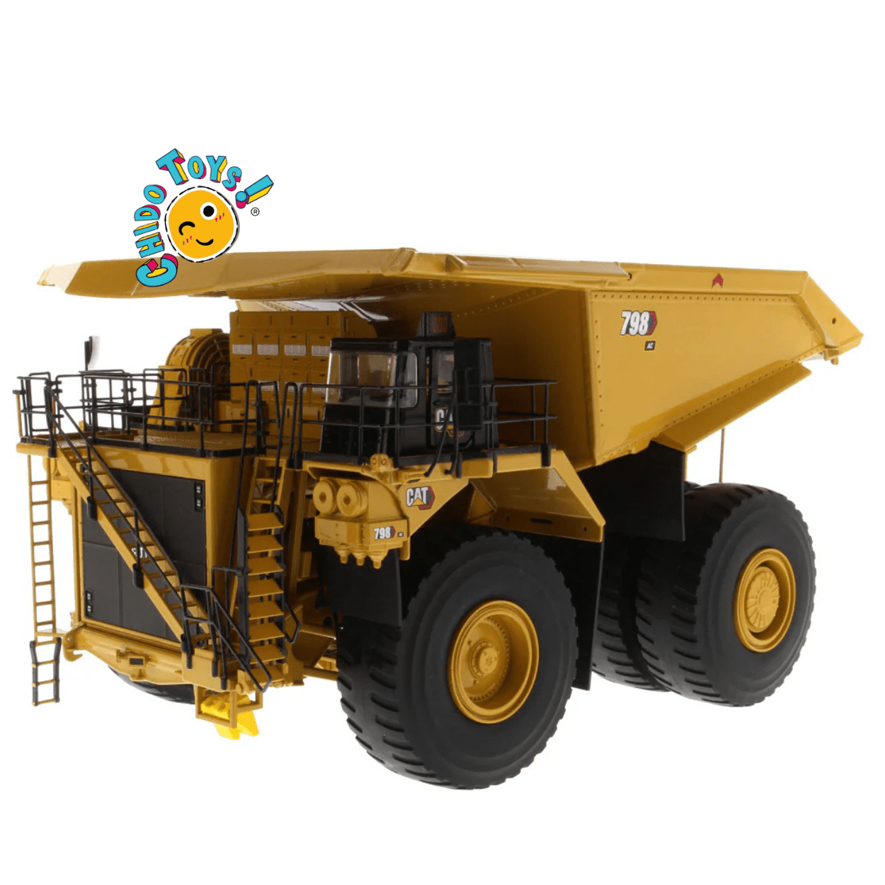 Camión Minero CAT 798 AC a escala 1:50 de metal con llantas de goma funcionales - Chido Toys