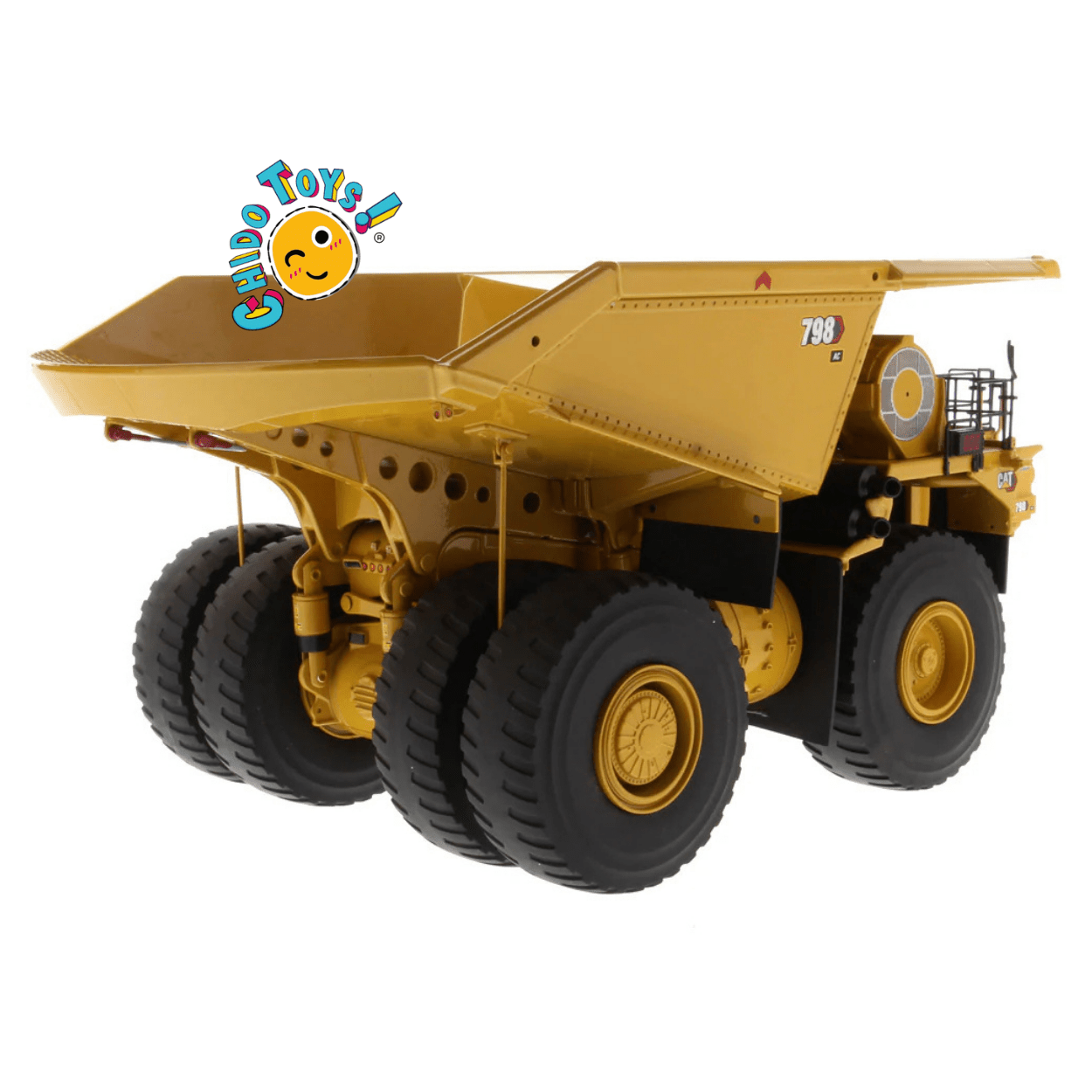 Camión Minero CAT 798 AC a escala 1:50 de metal con llantas de goma funcionales - Chido Toys