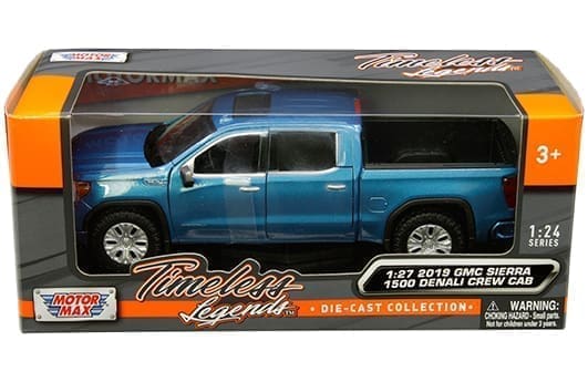 Camioneta a escala 1:27 Motormax GMC Sierra 1500 Denali Crew Cab 2019 – Timeless Legends, metal fundido, puertas abatibles - Chido Toys