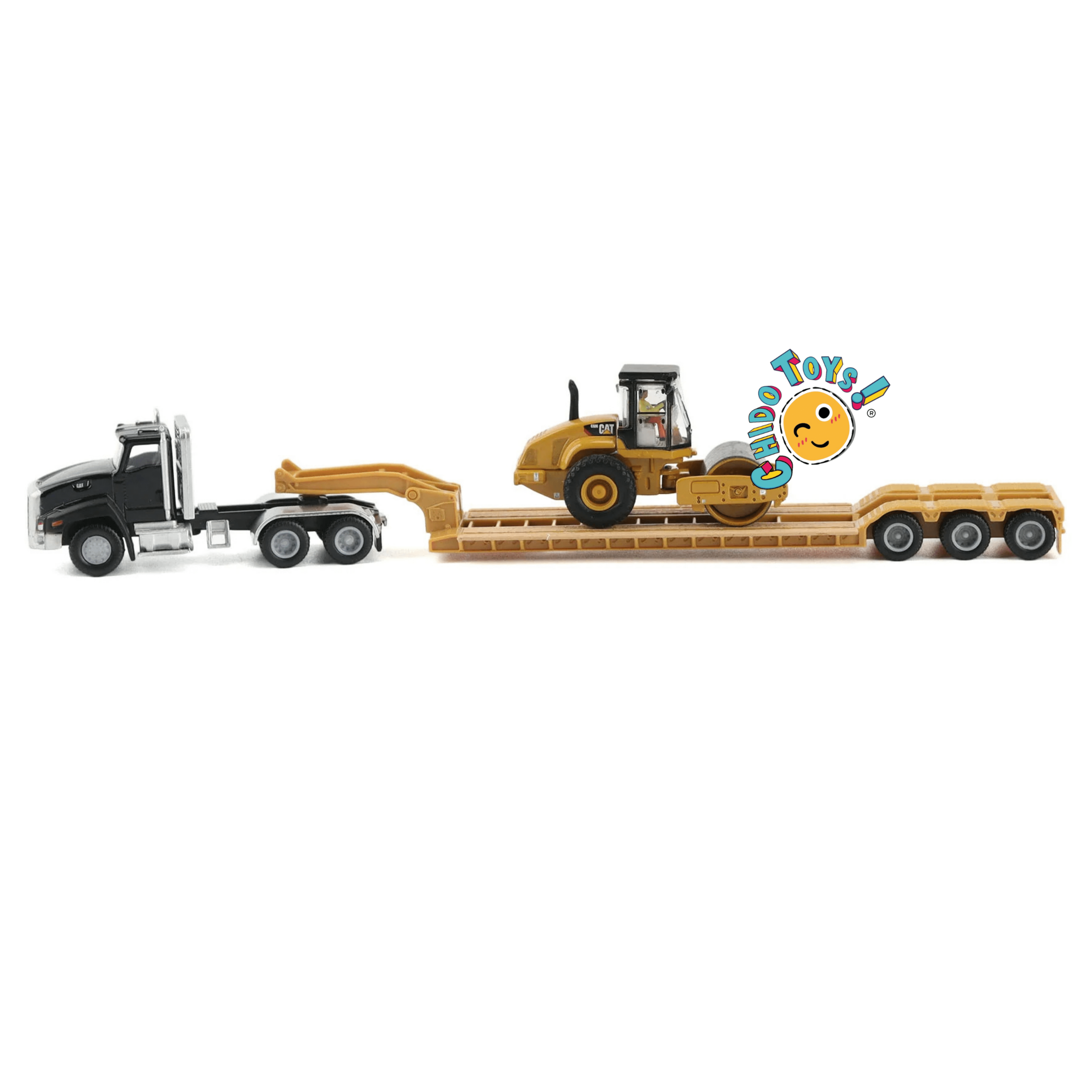CAT Semi tractor con lowboy y rodillo Padfoot 1:87 diecast - Chido Toys