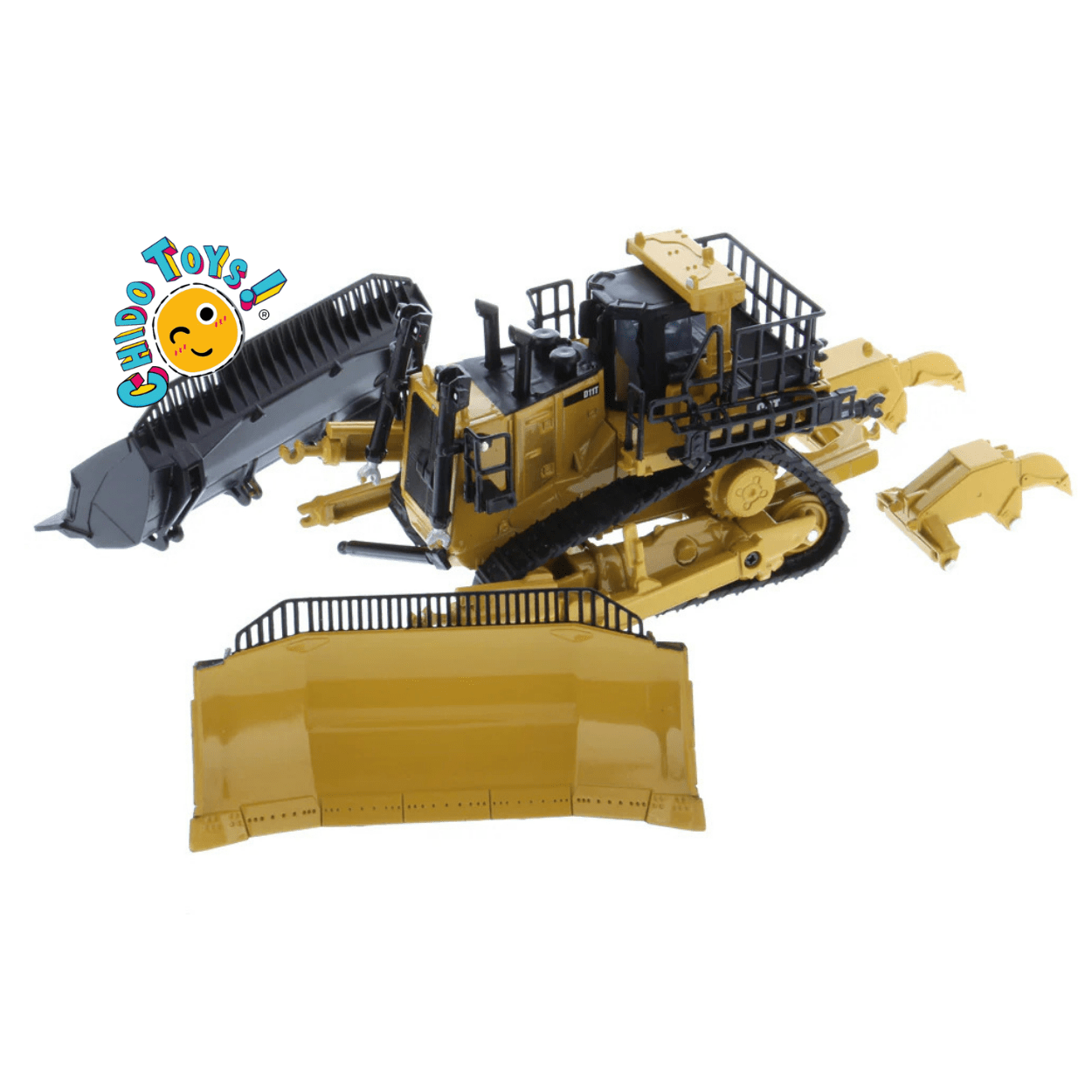 Caterpillar D11T Oficial a Escala 1:64 | Bulldozer de Metal con Accesorios Intercambiables - Chido Toys