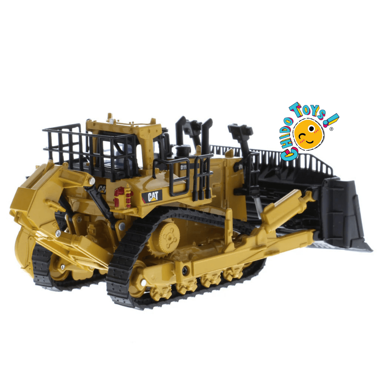 Caterpillar D11T Oficial a Escala 1:64 | Bulldozer de Metal con Accesorios Intercambiables - Chido Toys