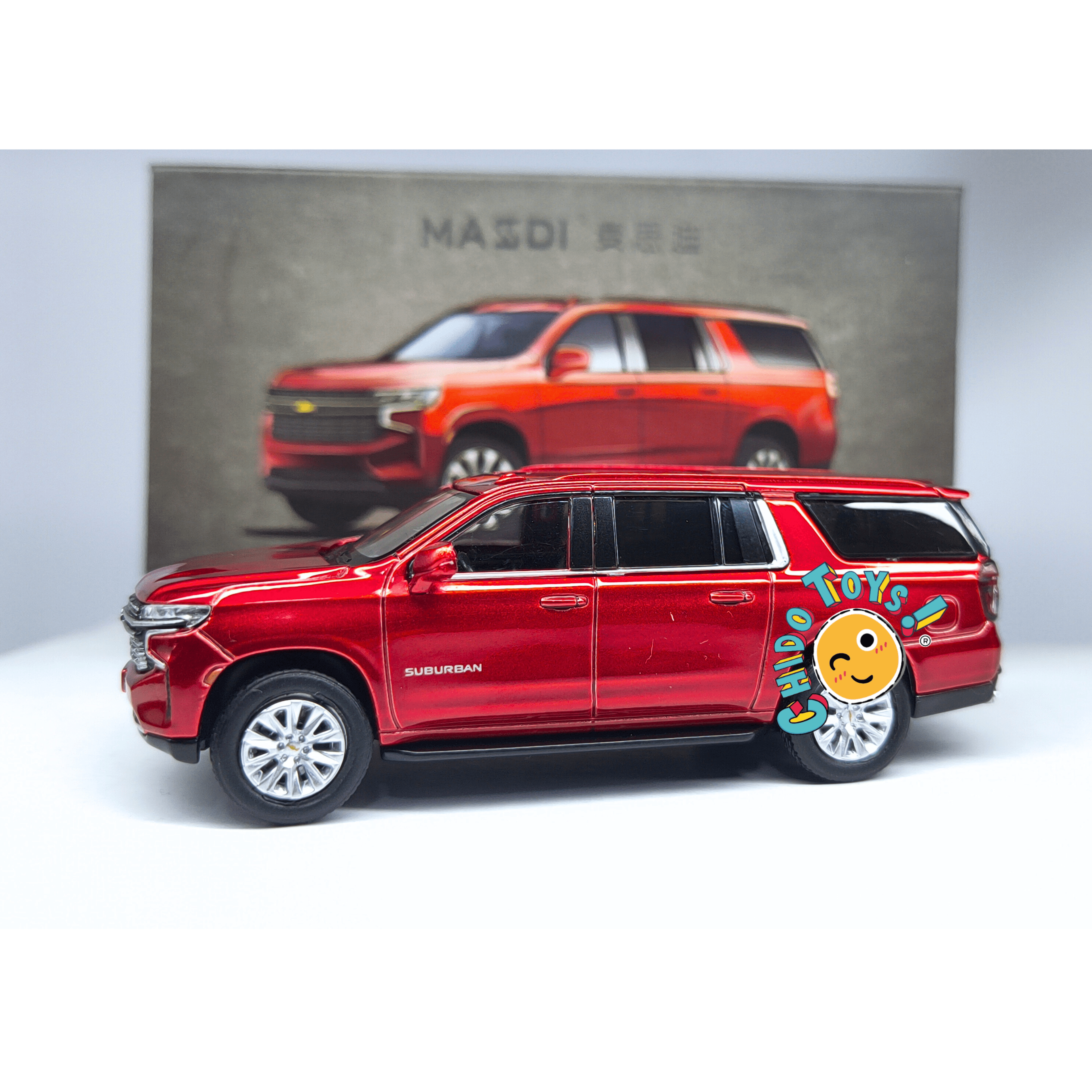 Chevrolet Suburban escala 1:64 rojo metálico diecast detallado - Chido Toys