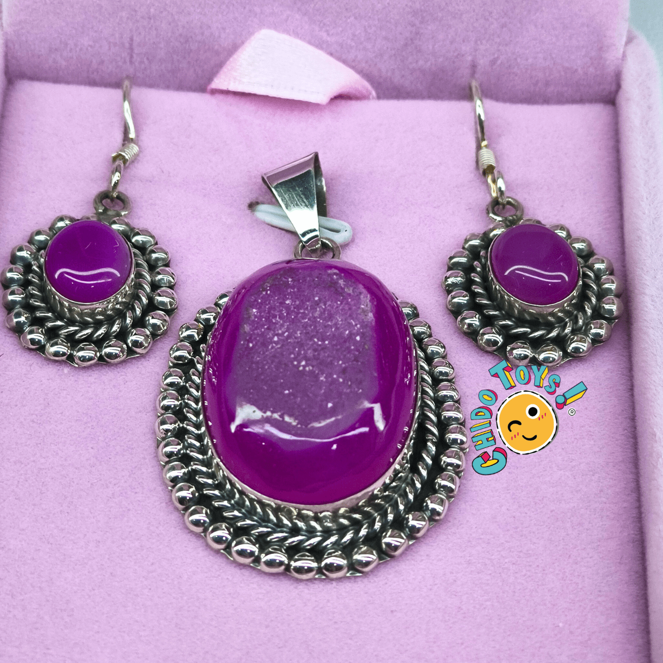 Conjunto de Plata .925 con Ágata Natural – Hecho en México con Estuche Rosa - Chido Toys