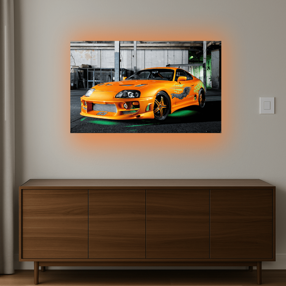Cuadro Decorativo Toyota Supra MK4 en Aluminio con Luz LED Naranja - Chido Toys