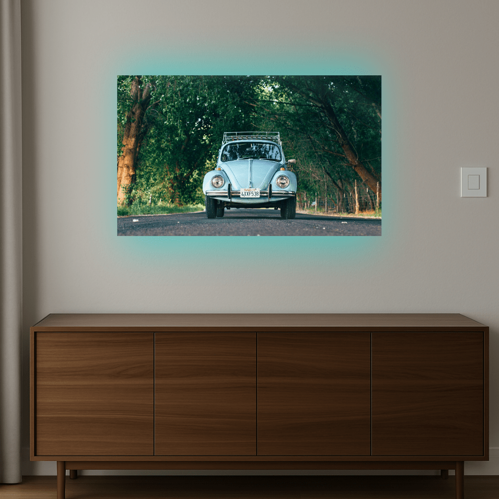 Cuadro Decorativo Volkswagen Beetle Clásico en Aluminio con Luz LED Azul - Chido Toys
