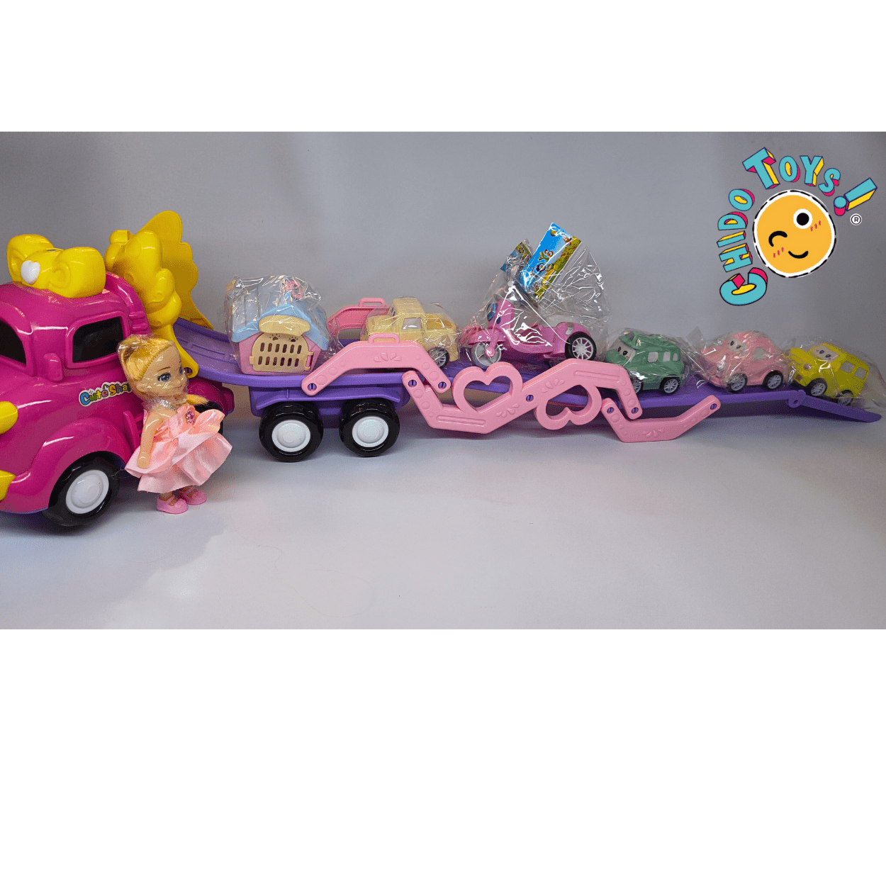 Cute Shape Toy, Truck Toy camión nodriza de 33 cm rosa con luces - Chido Toys