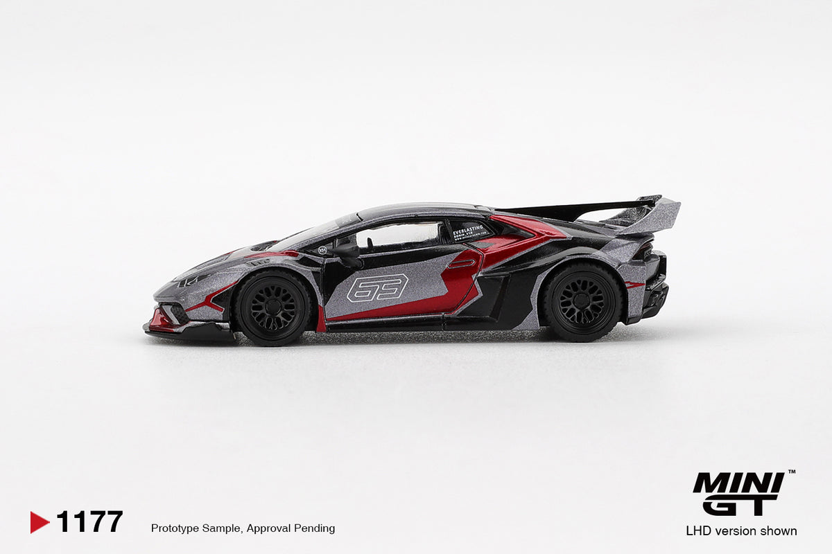 MINI GT LB★WORKS Lamborghini Huracán GT RONIN 1:64 gris y rojo