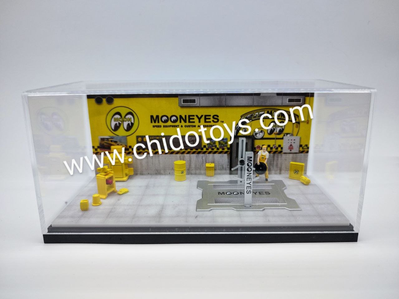 Diorama para escalas 1:64, marca MoreArt, Modelo Taller de Servicio - Chido Toys