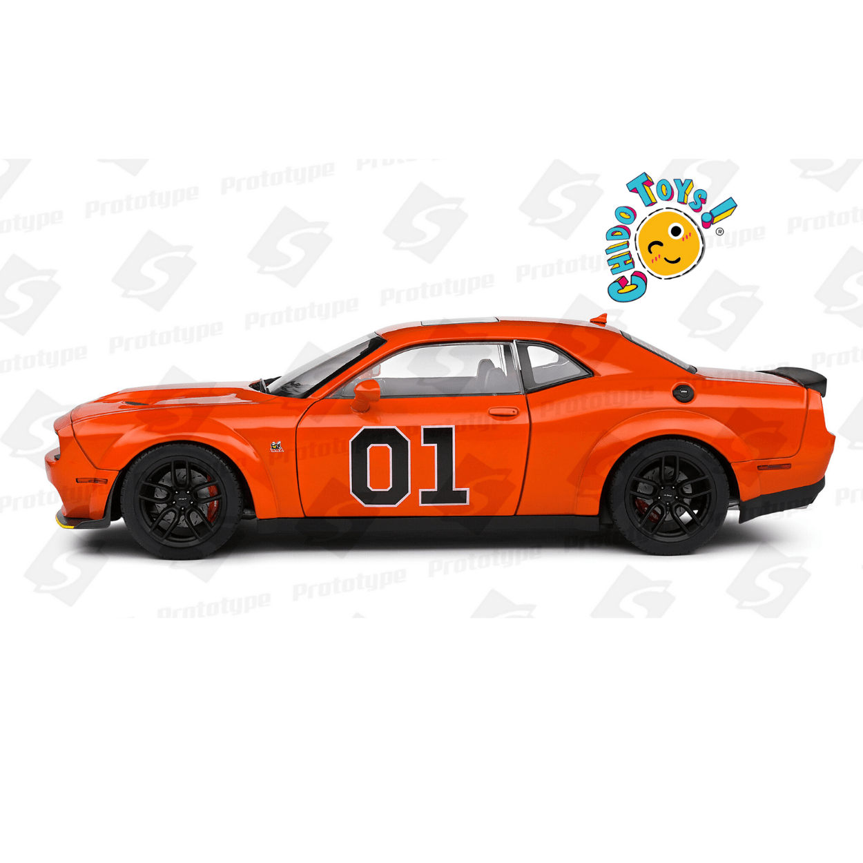 Dodge Challenger R/T Scat Pack Widebody “General Lee Tribute” 1/18 Sólido - Chido Toys
