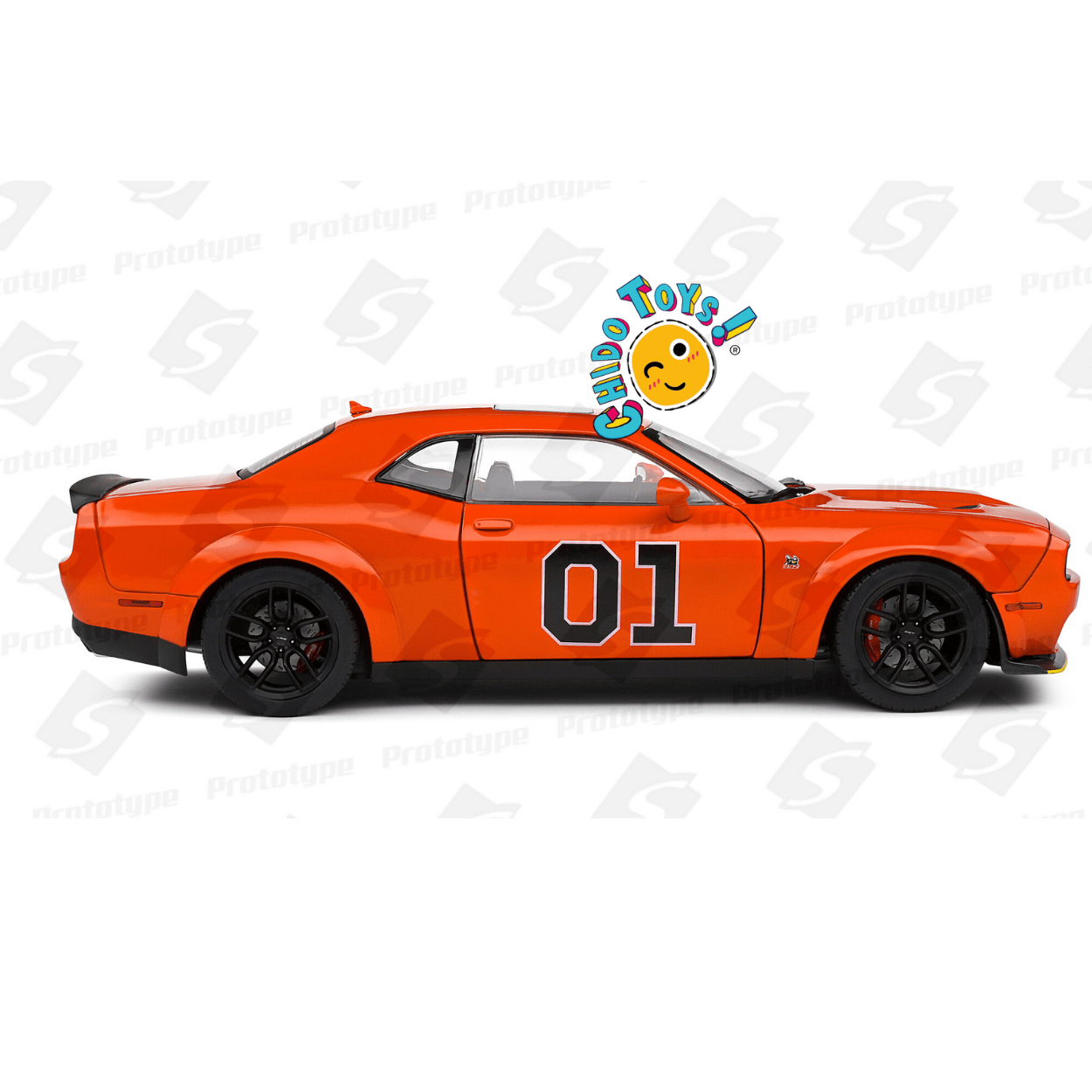 Dodge Challenger R/T Scat Pack Widebody “General Lee Tribute” 1/18 Sólido - Chido Toys