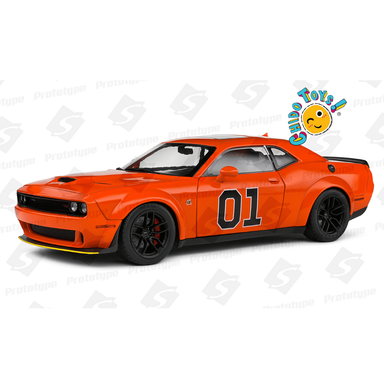 Dodge Challenger R/T Scat Pack Widebody “General Lee Tribute” 1/18 Sólido - Chido Toys