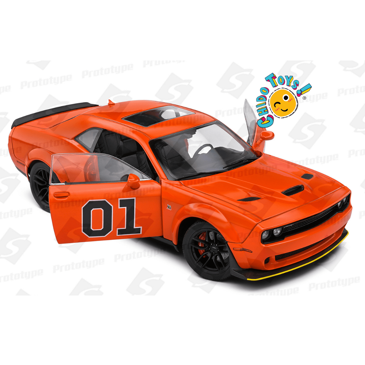Dodge Challenger R/T Scat Pack Widebody “General Lee Tribute” 1/18 Sólido - Chido Toys