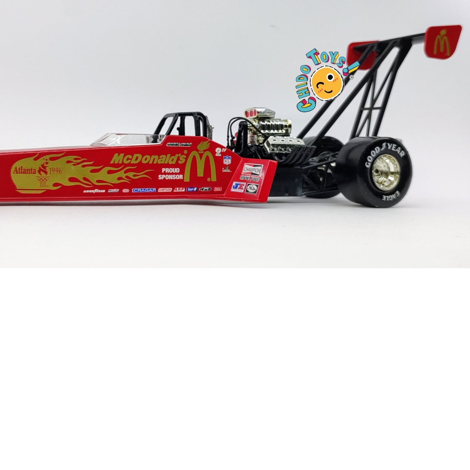 Dragster a Escala 1/18, Marca Action, modelo "McDonalds Atlanta 1996" Kenny Bernstein - Chido Toys