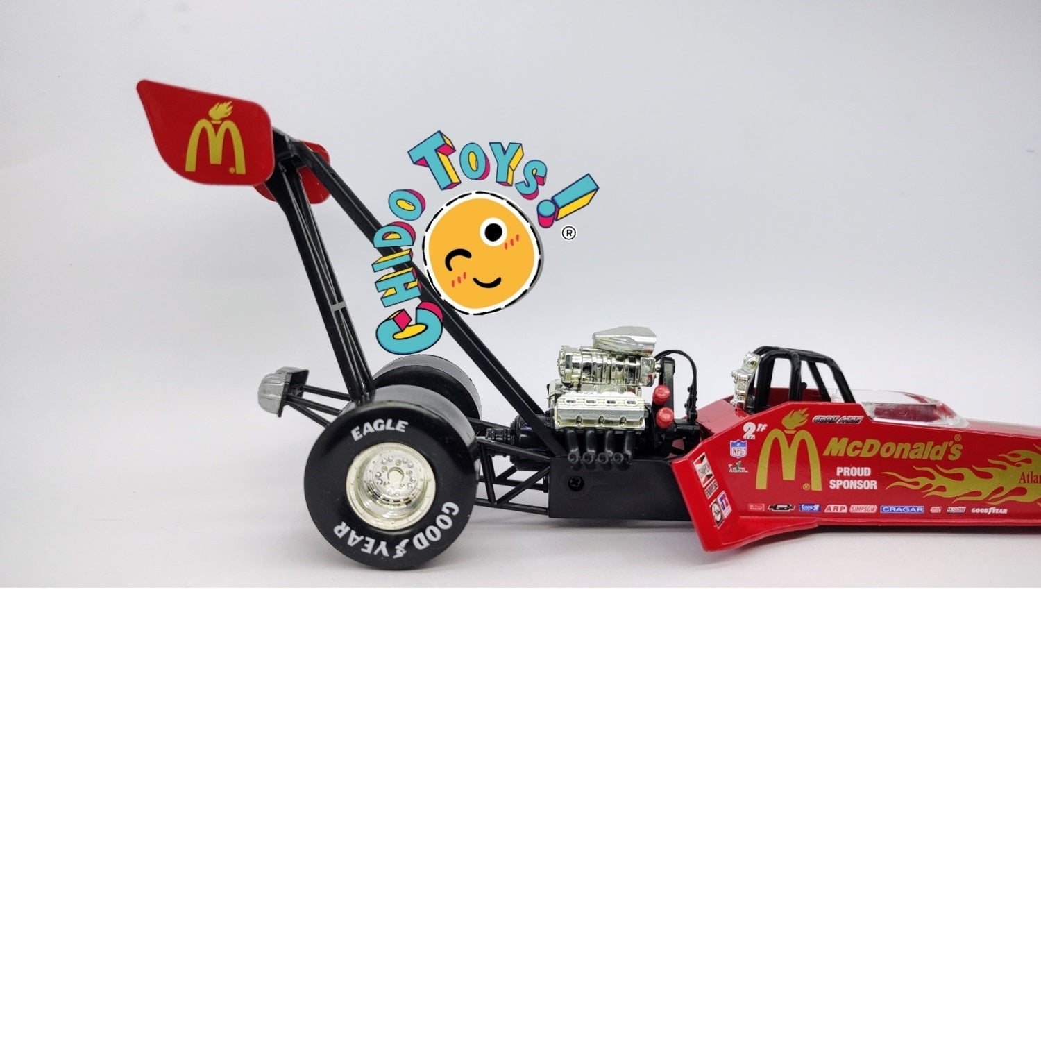 Dragster a Escala 1/18, Marca Action, modelo "McDonalds Atlanta 1996" Kenny Bernstein - Chido Toys