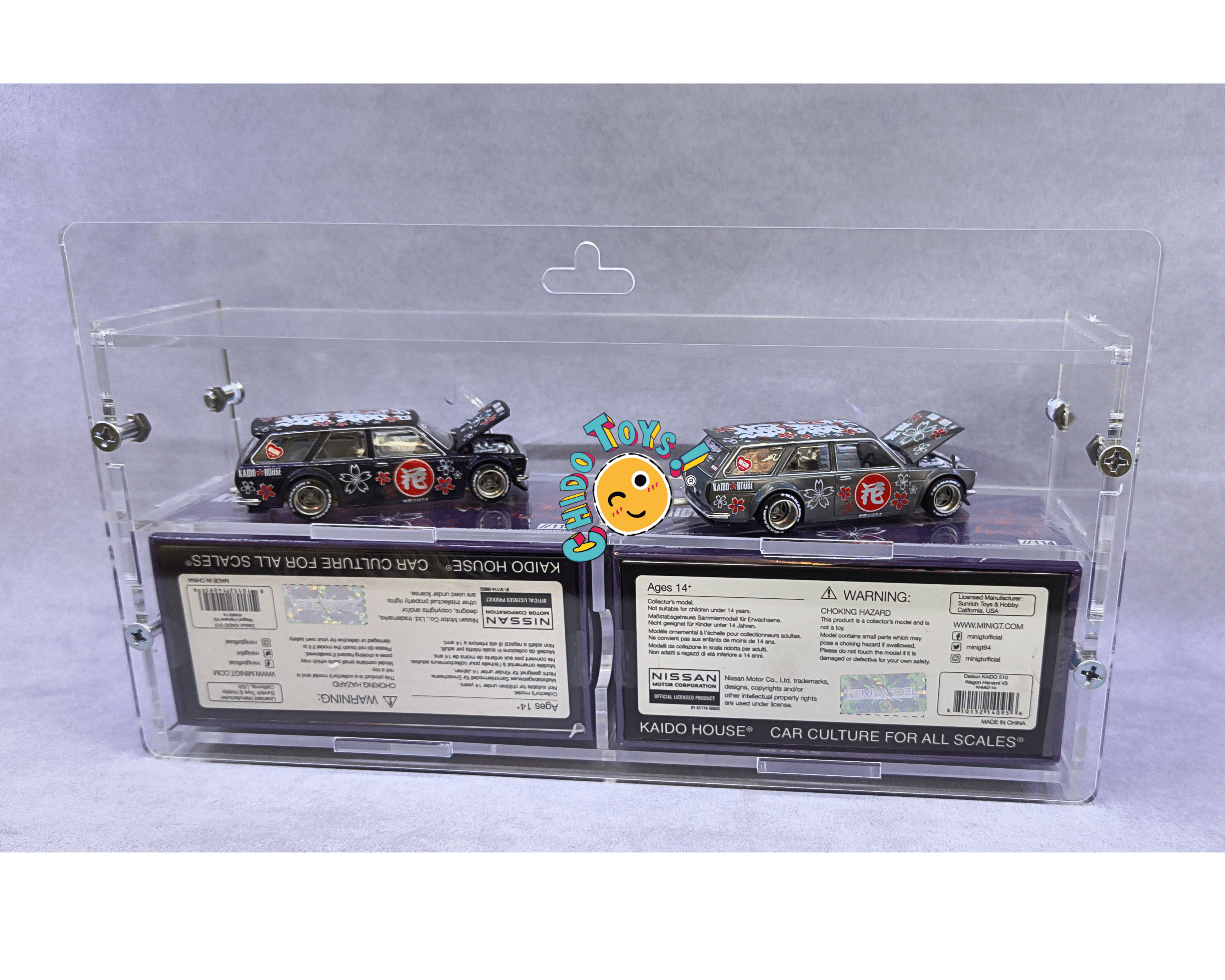 Exhibidor Acrílico para 2 Kaido House 1:64 Colgable a Pared - Chido Toys