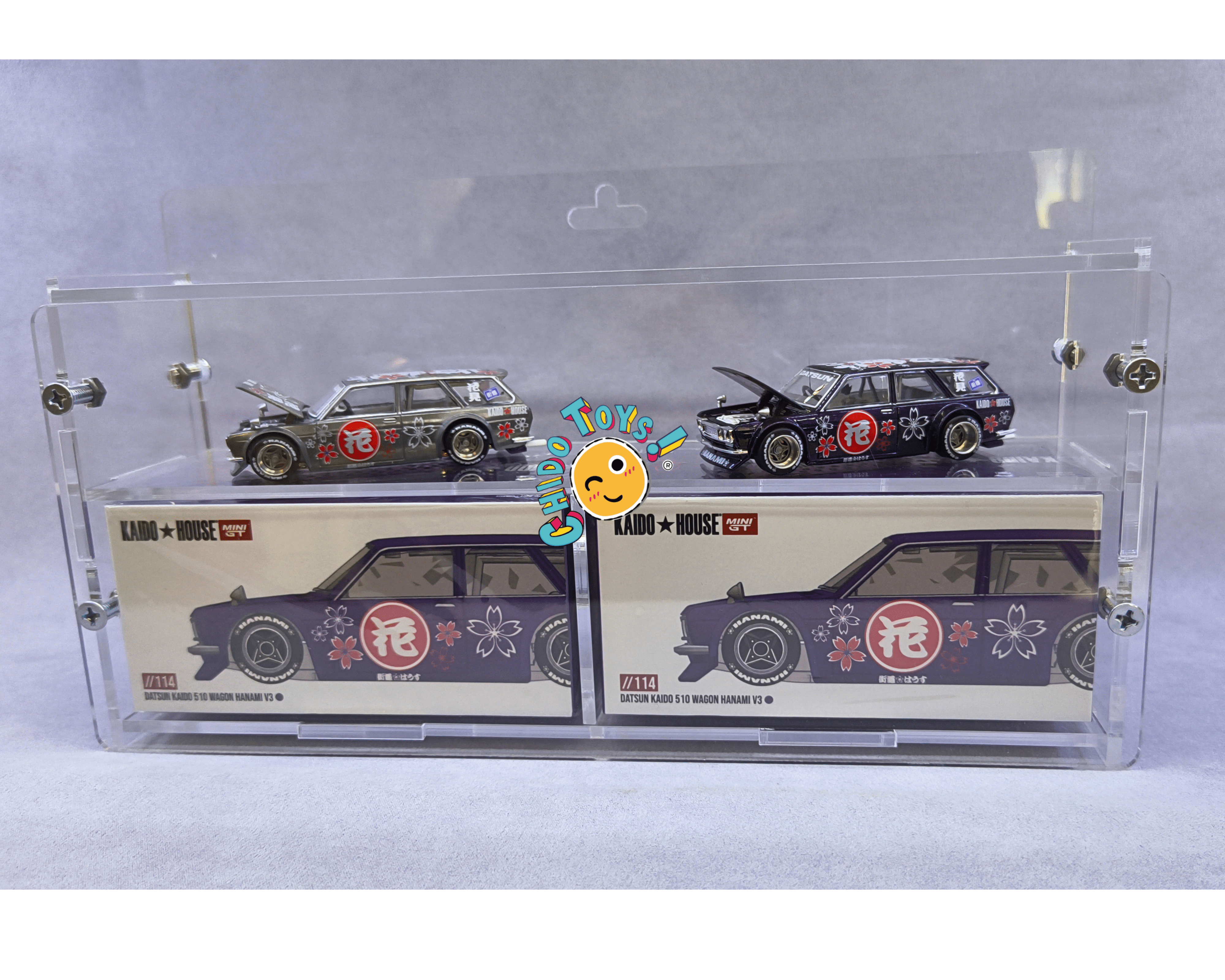 Exhibidor Acrílico para 2 Kaido House 1:64 Colgable a Pared - Chido Toys