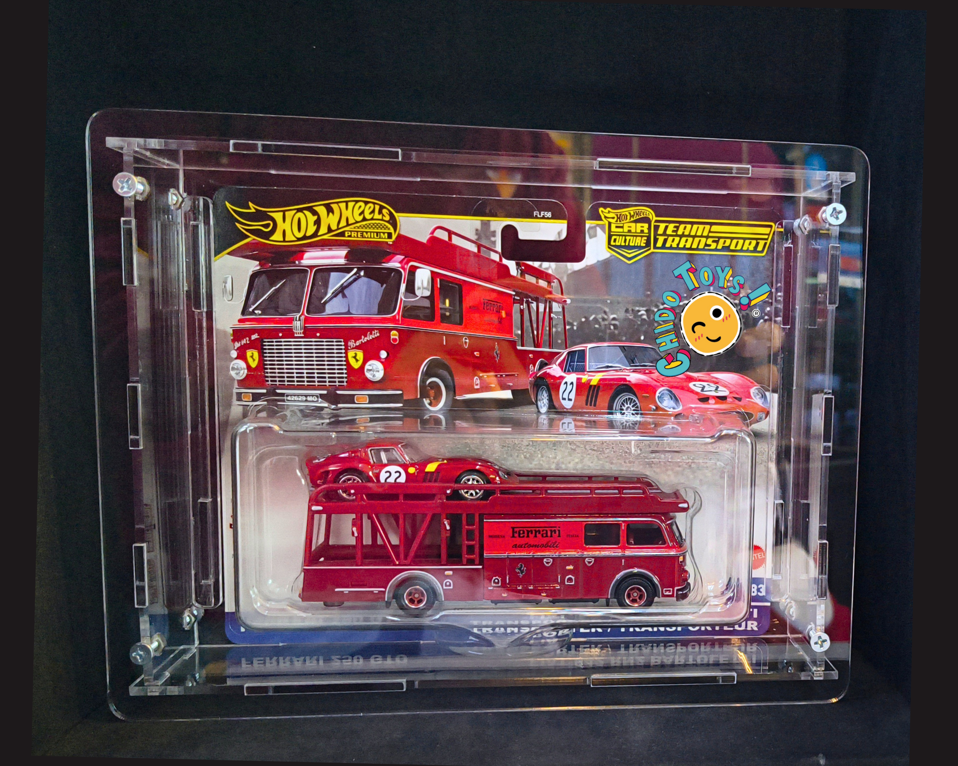 Exhibidor Acrílico para Hot Wheels Team Transport Cortado con Láser - Chido Toys
