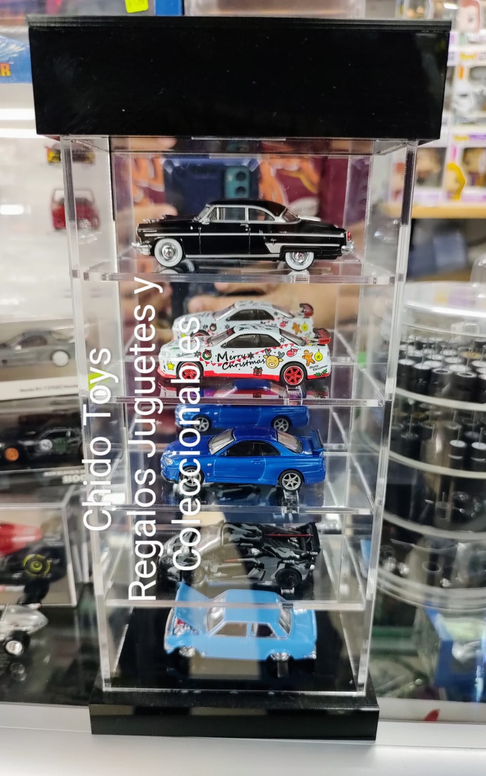 Exhibidor de acrílico para 5 autos a escala 1:64 - Chido Toys