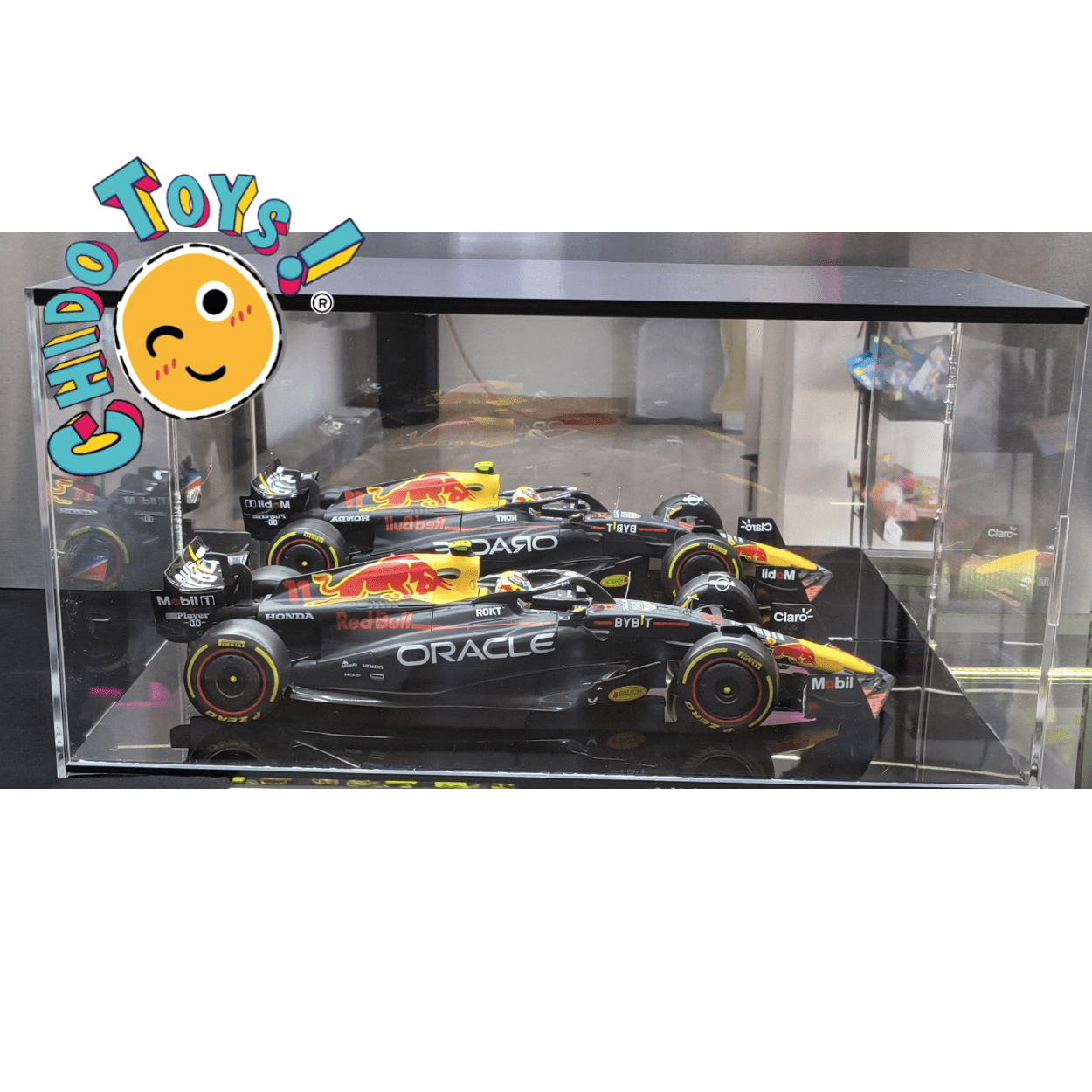 Exhibidor Vitrina con Iluminación LED y Pared Espejo para Modelos Escala 1/18 – Chido Toys - Chido Toys