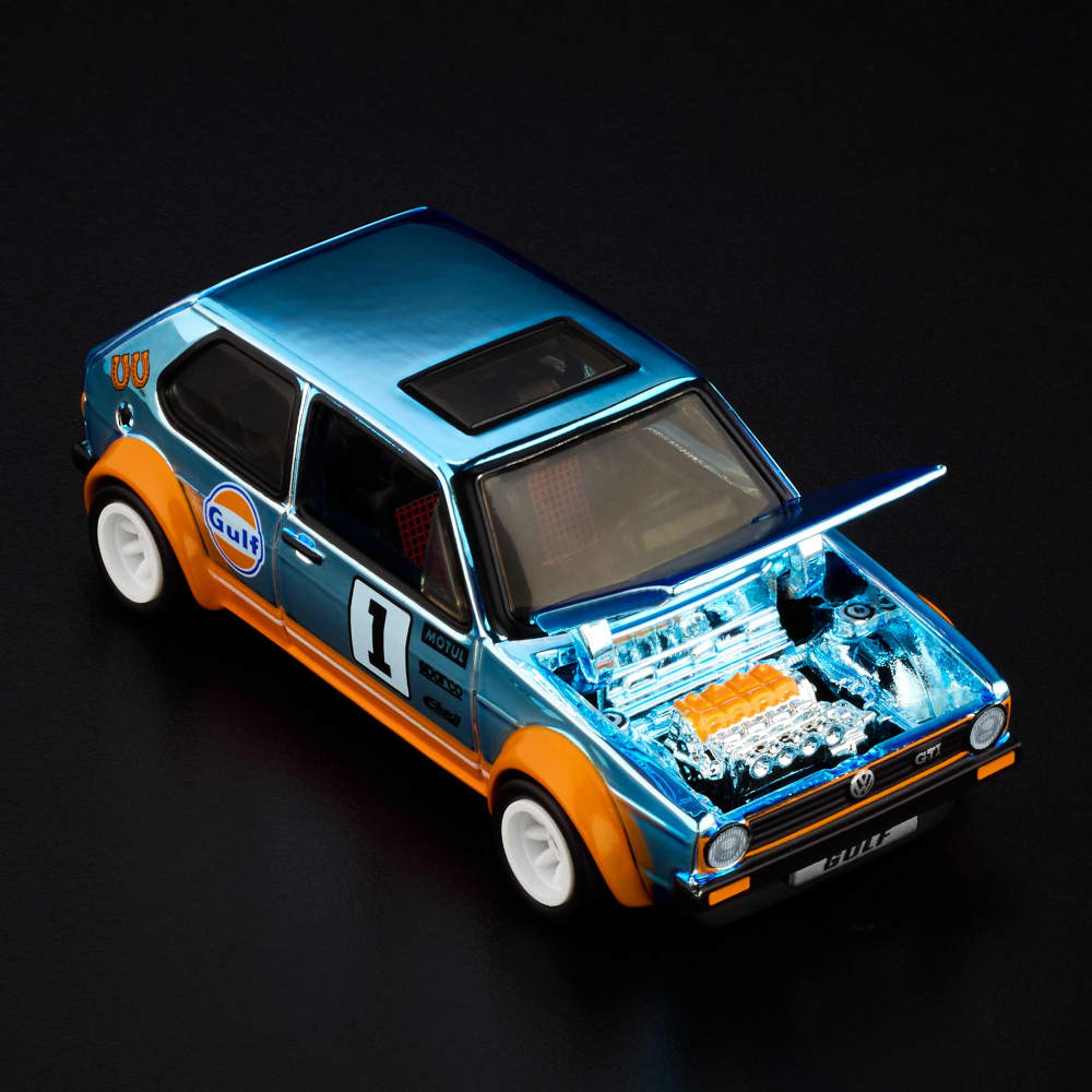 Hot Wheels RLC 1976 Volkswagen Golf MK1 GTI Gulf 1:64 con cofre abatible