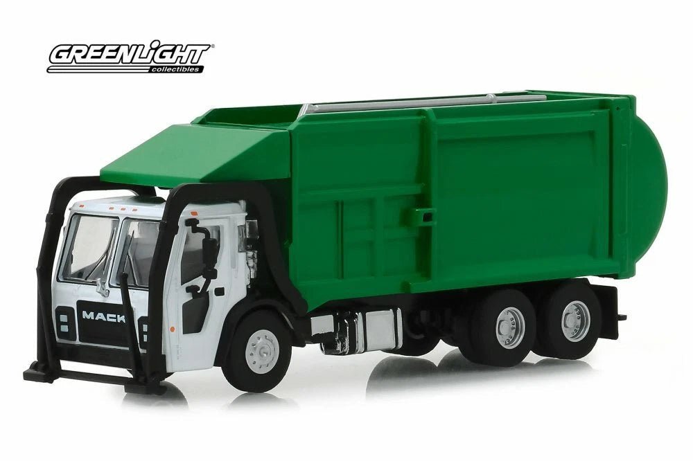 GreenLight 2019 Mack LR Refuse Truck S.D. Trucks 1:64 con brazos funcionales - Chido Toys