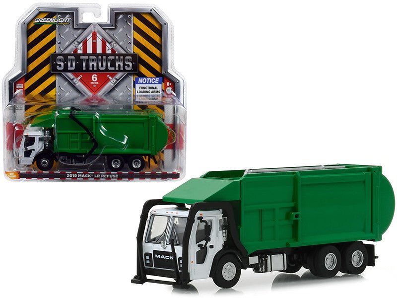 GreenLight 2019 Mack LR Refuse Truck S.D. Trucks 1:64 con brazos funcionales - Chido Toys