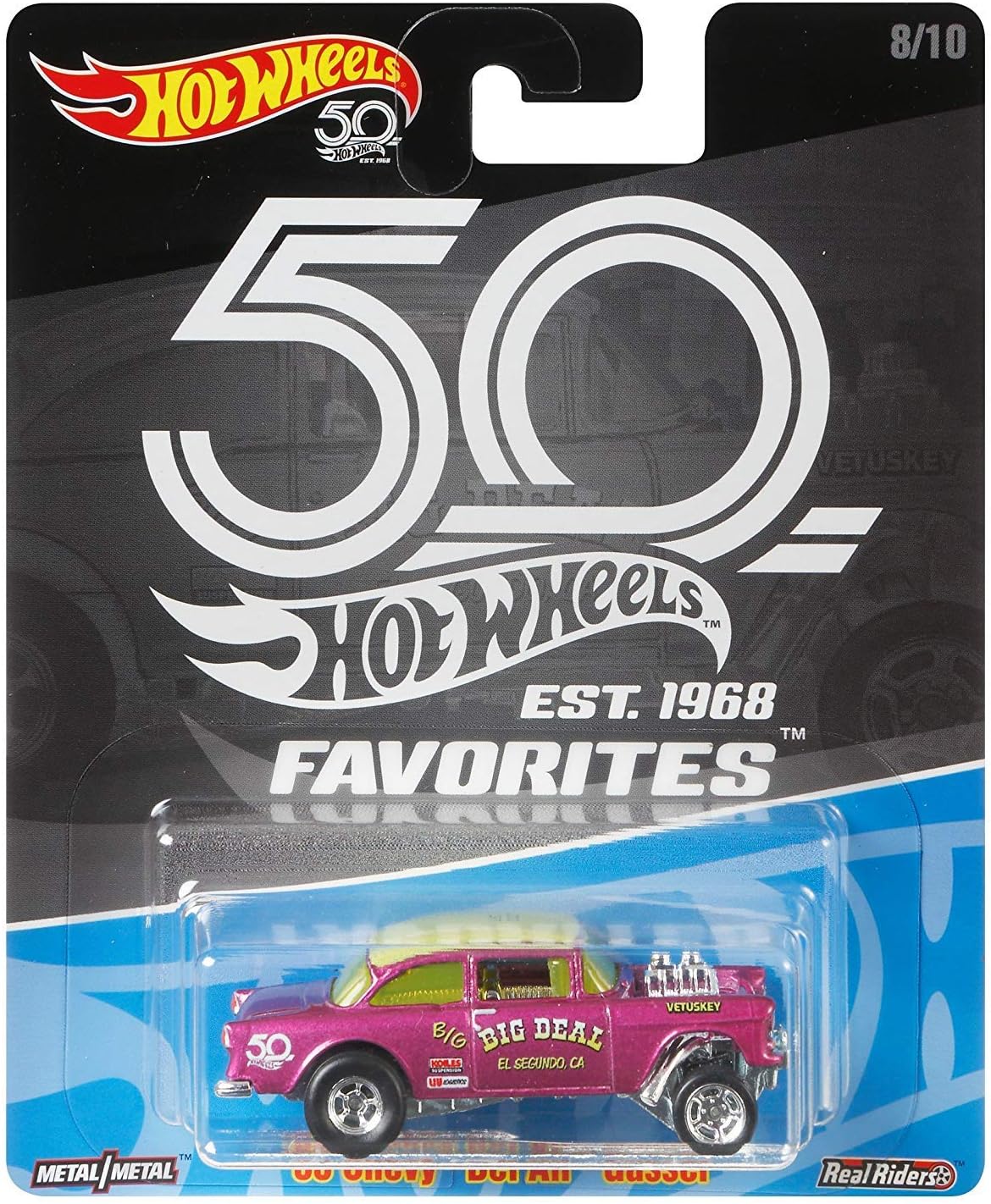 Hot Wheels 50th Favorites '55 Chevy Bel Air Gasser – Edición Especial Metal/Metal Real Riders - Chido Toys