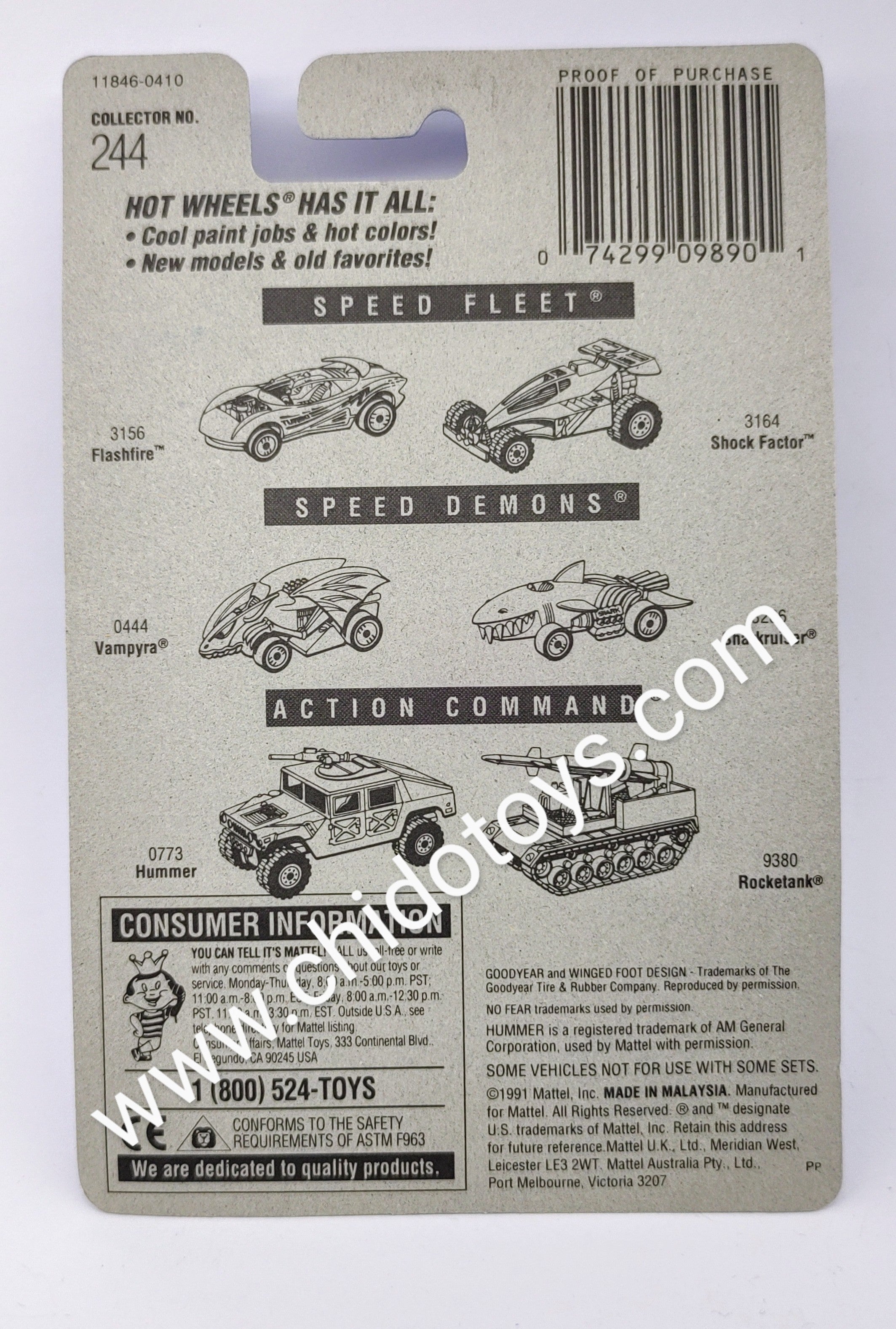 Hot Wheels Básico, Primera Edición del año 1991 #244, No Fear Race Car - Chido Toys