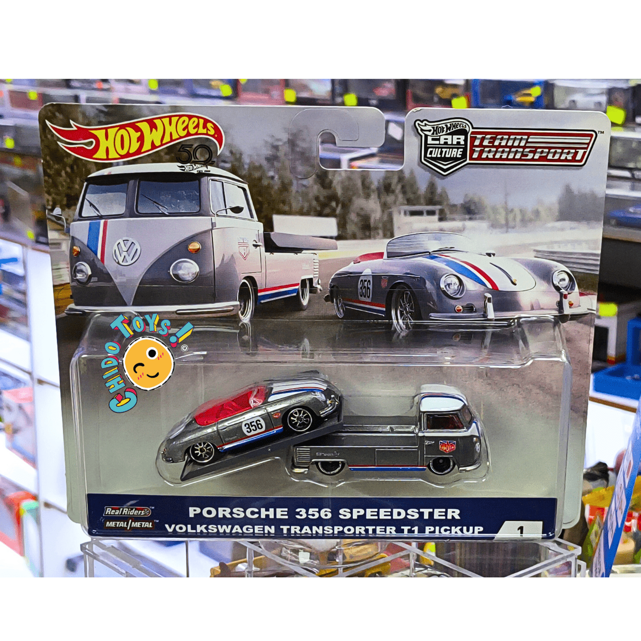 Hot Wheels Team Transport Porsche 356 + VW T1 1:64 con protector - Chido Toys
