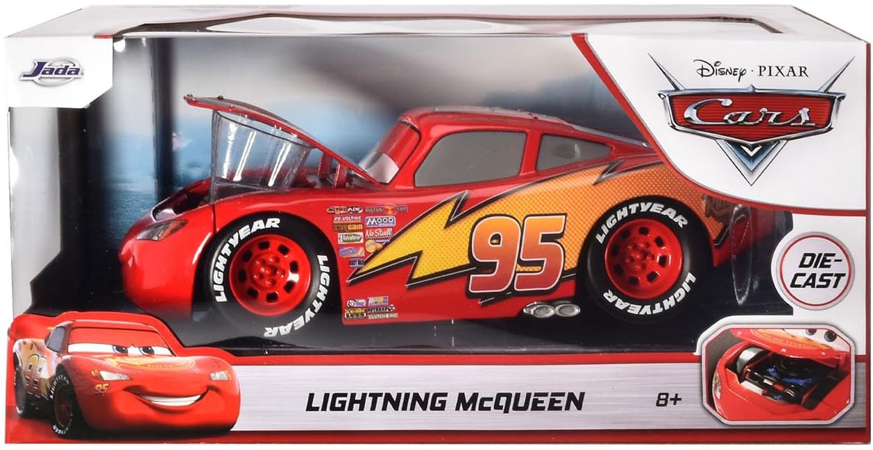 Jada Disney•Pixar Cars Lightning McQueen 1:24 rojo, cofre abatible - Chido Toys
