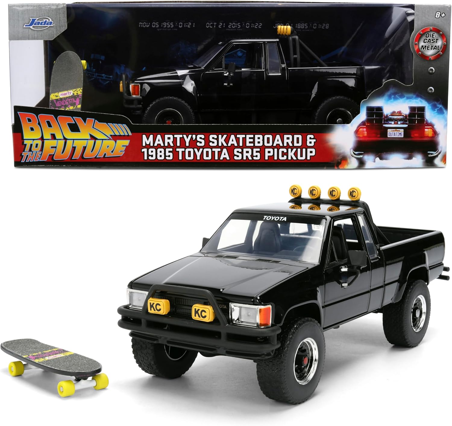 Jada Hollywood Rides Toyota SR5 Pickup 1985 1:24 negra con skateboard - Chido Toys