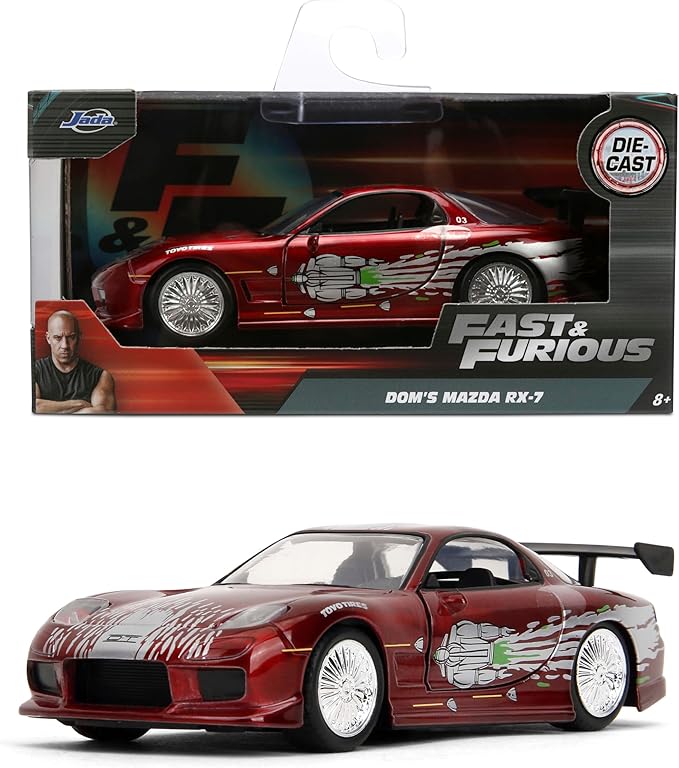 Jada Mazda RX - 7 Dom’s 1:32 rojo vino con alerón - Chido Toys