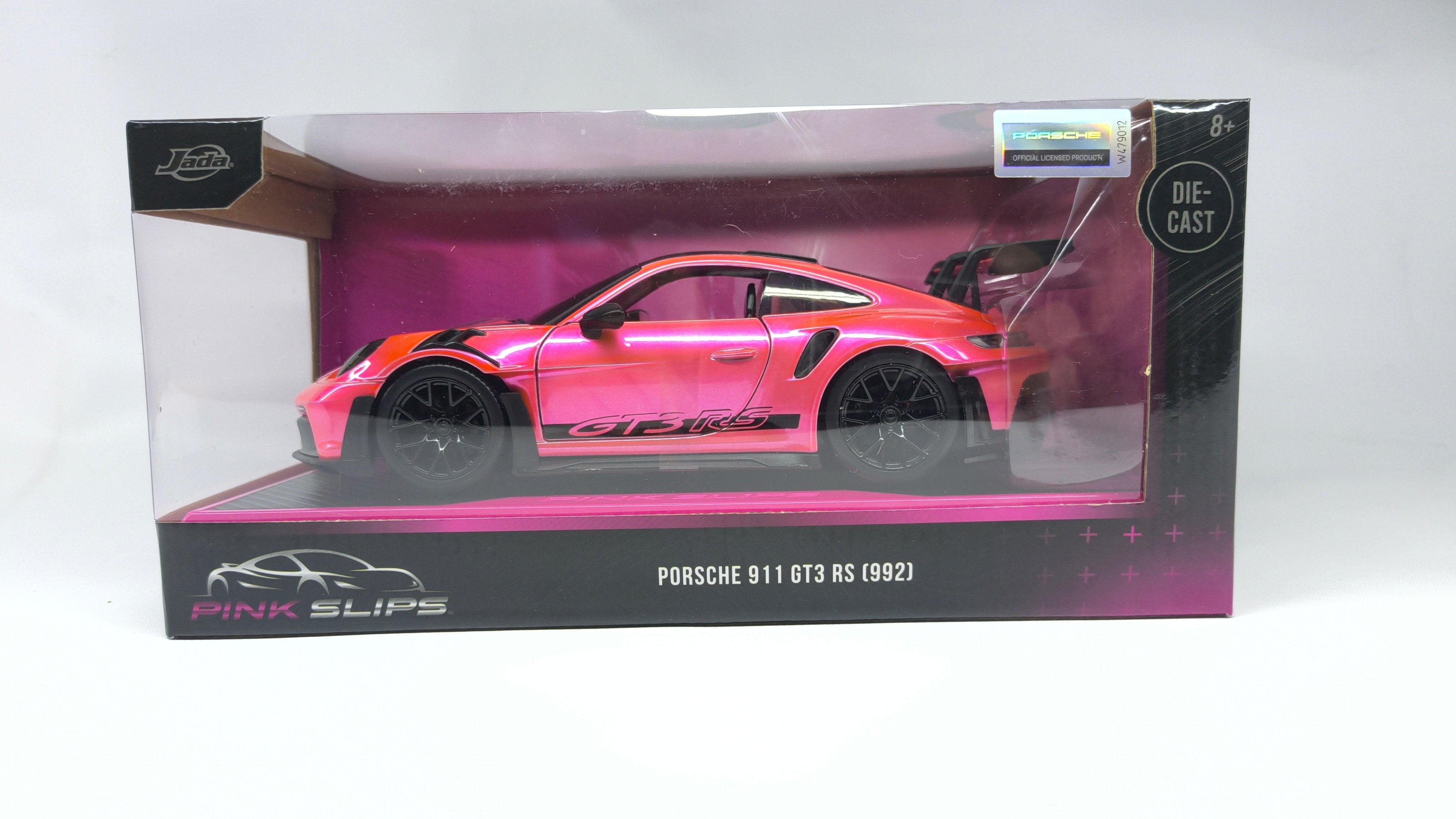 Jada Porsche 911 GT3 RS 992 Pink Slips 1:24 rosa cromado - Chido Toys