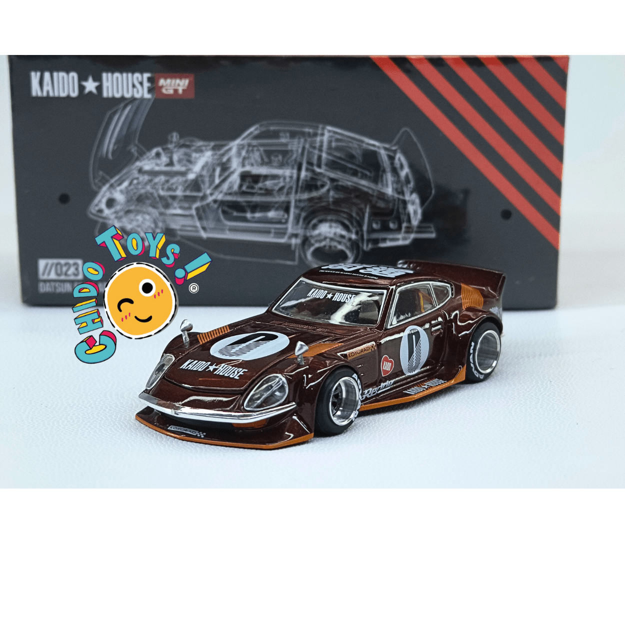 Kaido 023 House Fairlady Z 1971 1:64 café metálico, cofre móvil - Chido Toys