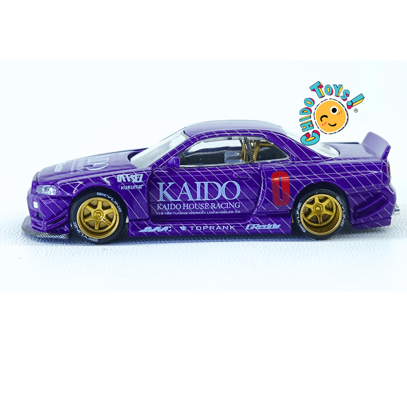 Kaido House 048 Nissan Skyline GT - R R34 CHASE 1:64 rines dorados - Chido Toys