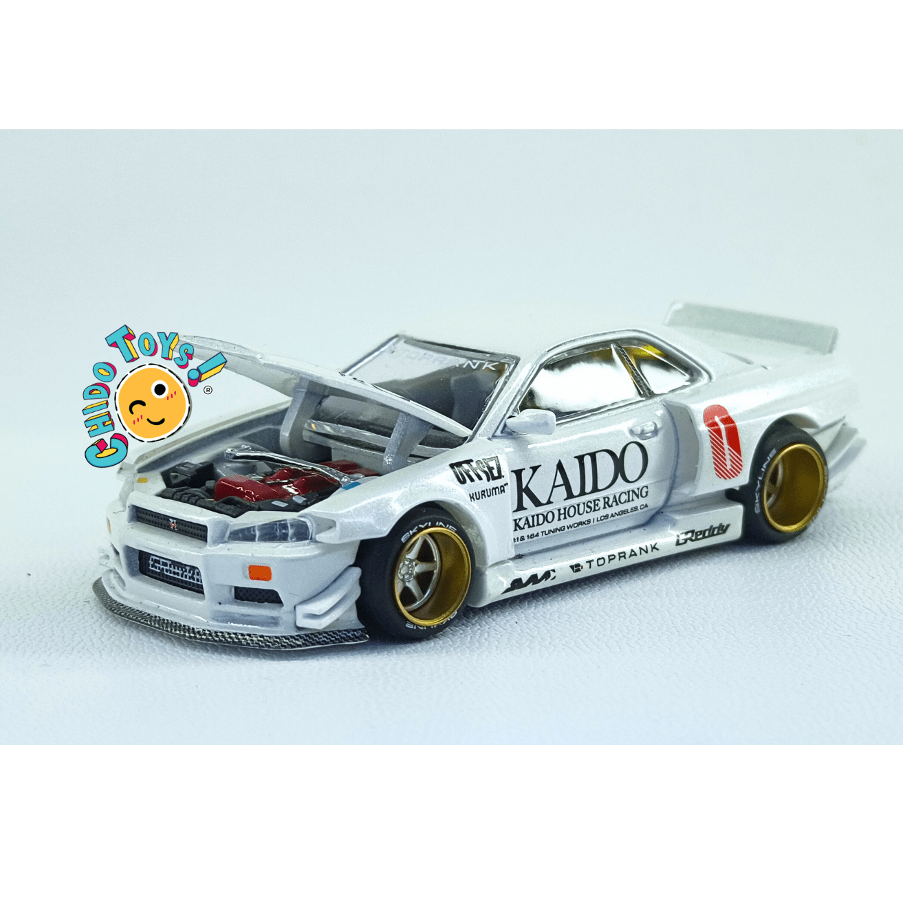 Kaido House 049 Nissan Skyline GT - R R34 White CHASE 1:64 | Cofre Abierto | Metal - Chido Toys