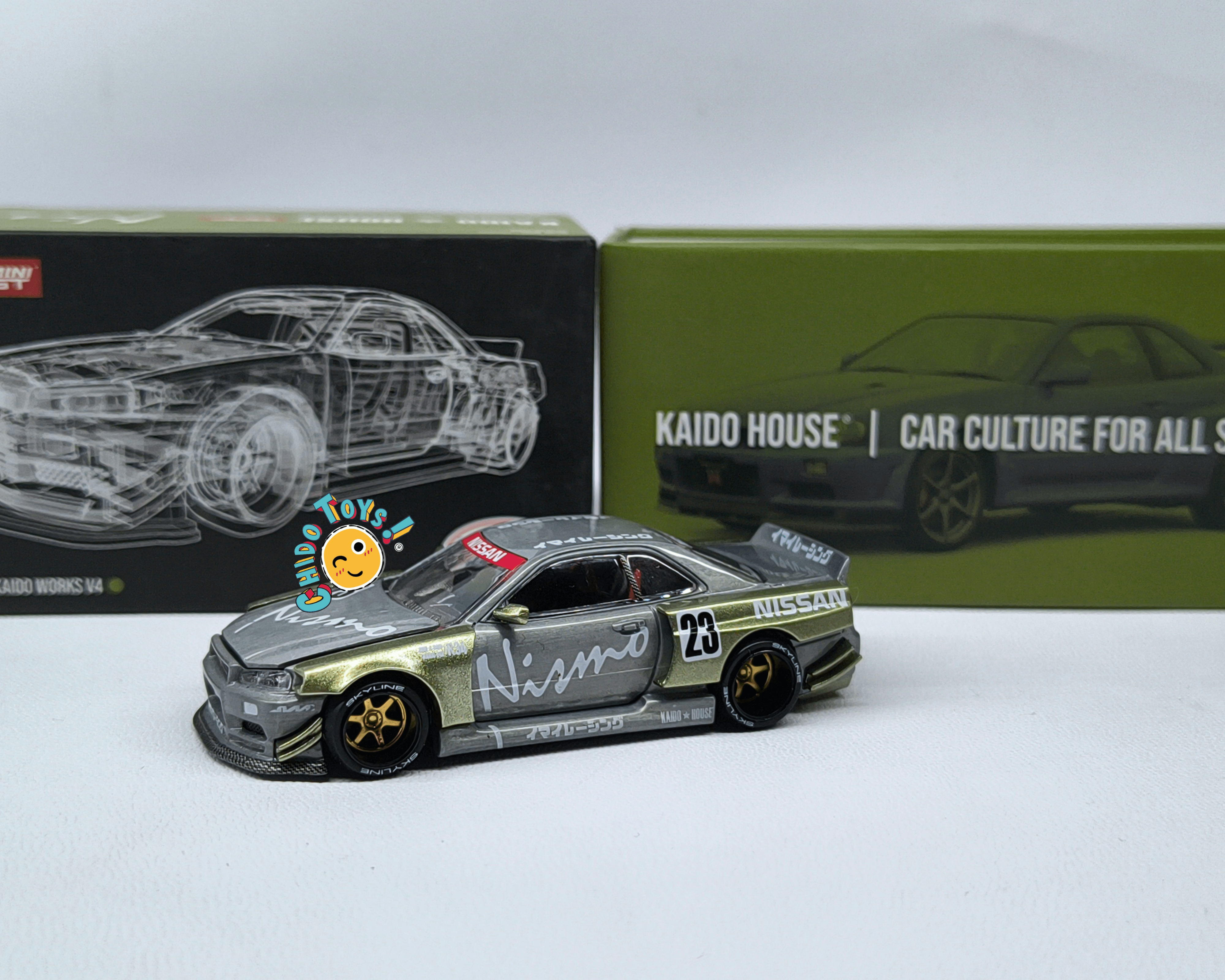 Kaido House 103 Nissan Skyline GT - R R34 Nismo CHASE 1:64 metal expuesto - Chido Toys