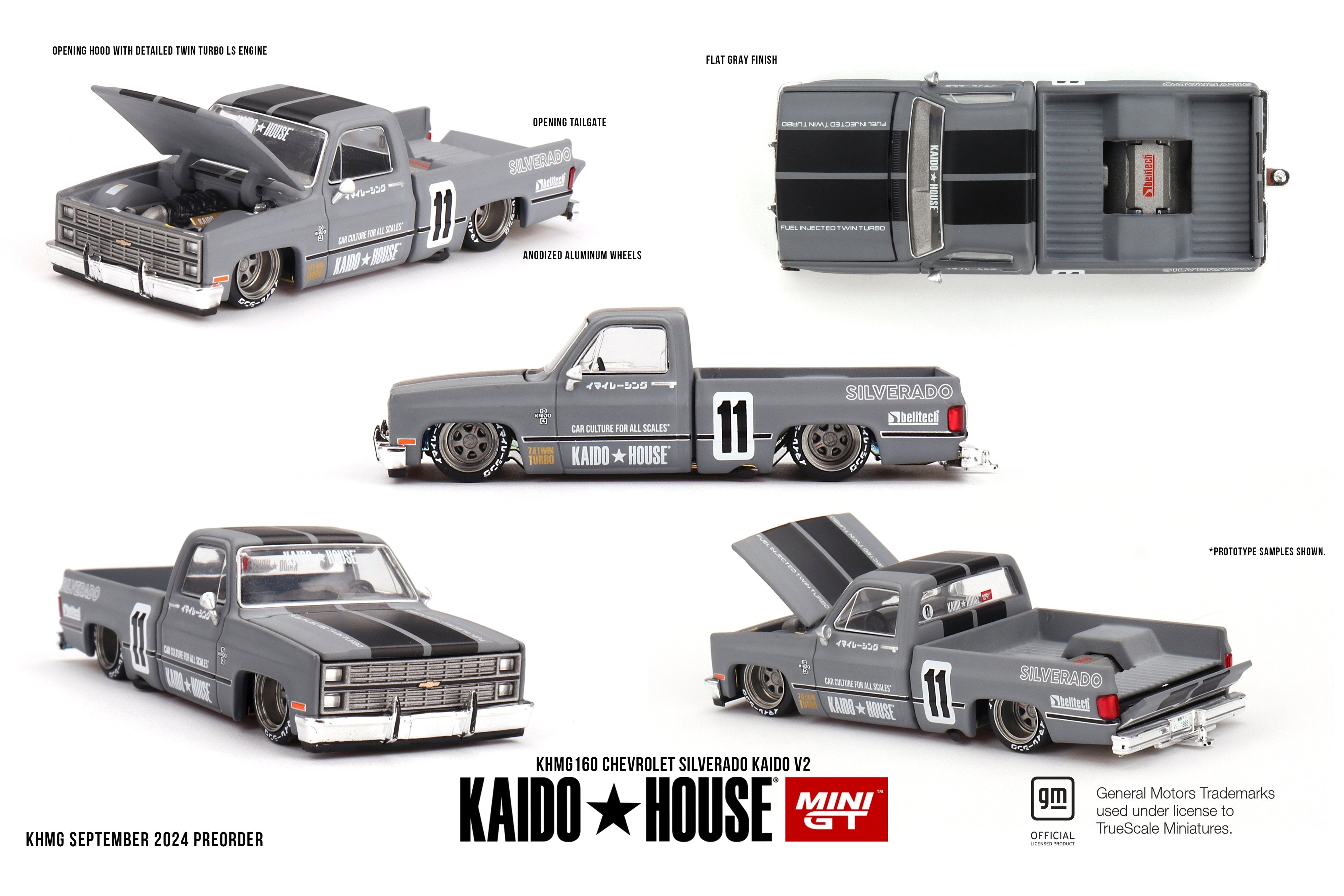 Kaido House Chevrolet Silverado Kaido V2 1:64 gris Mini GT - Chido Toys
