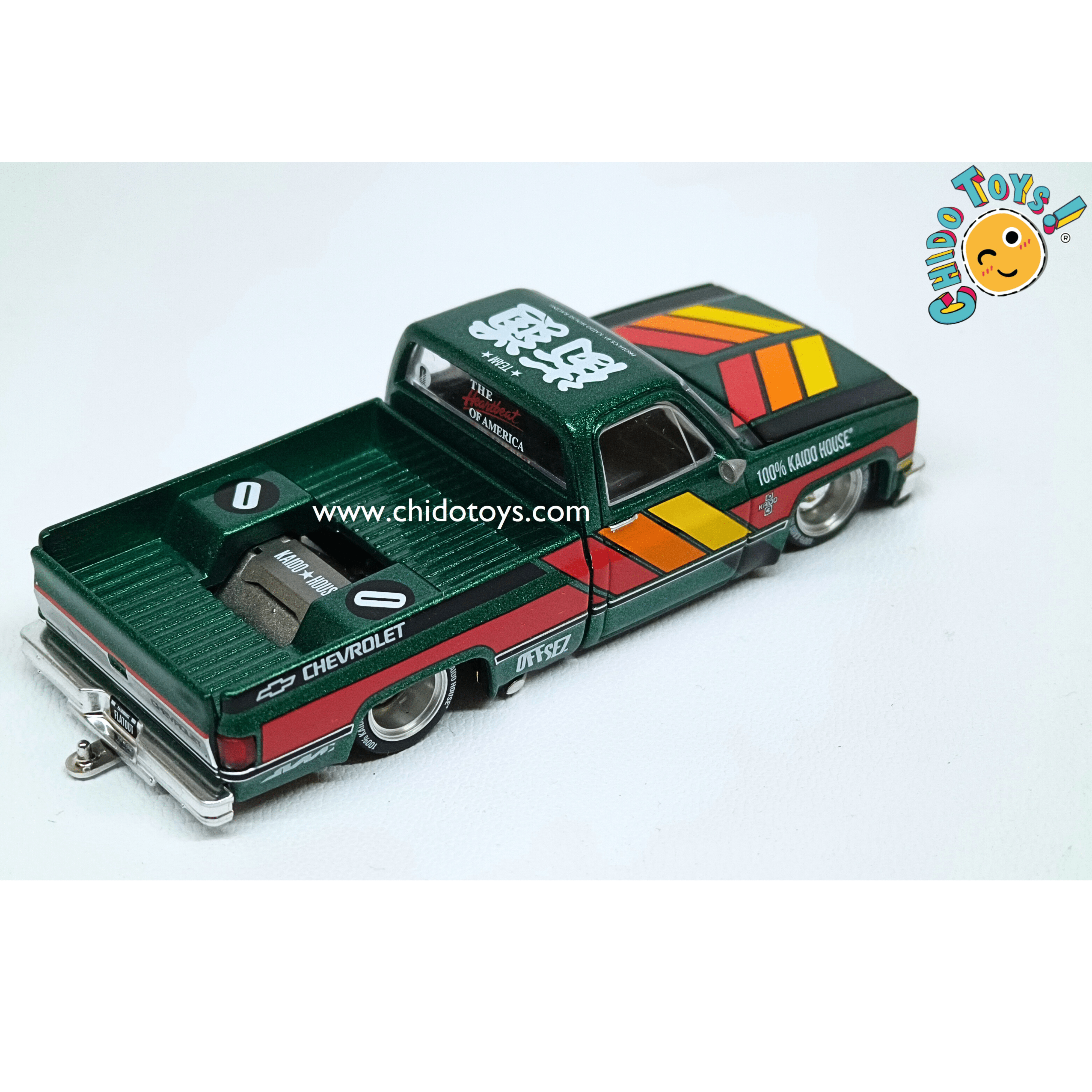 Kaido House Chevrolet Silverado Kaido Works V3 1:64 Verde - Chido Toys