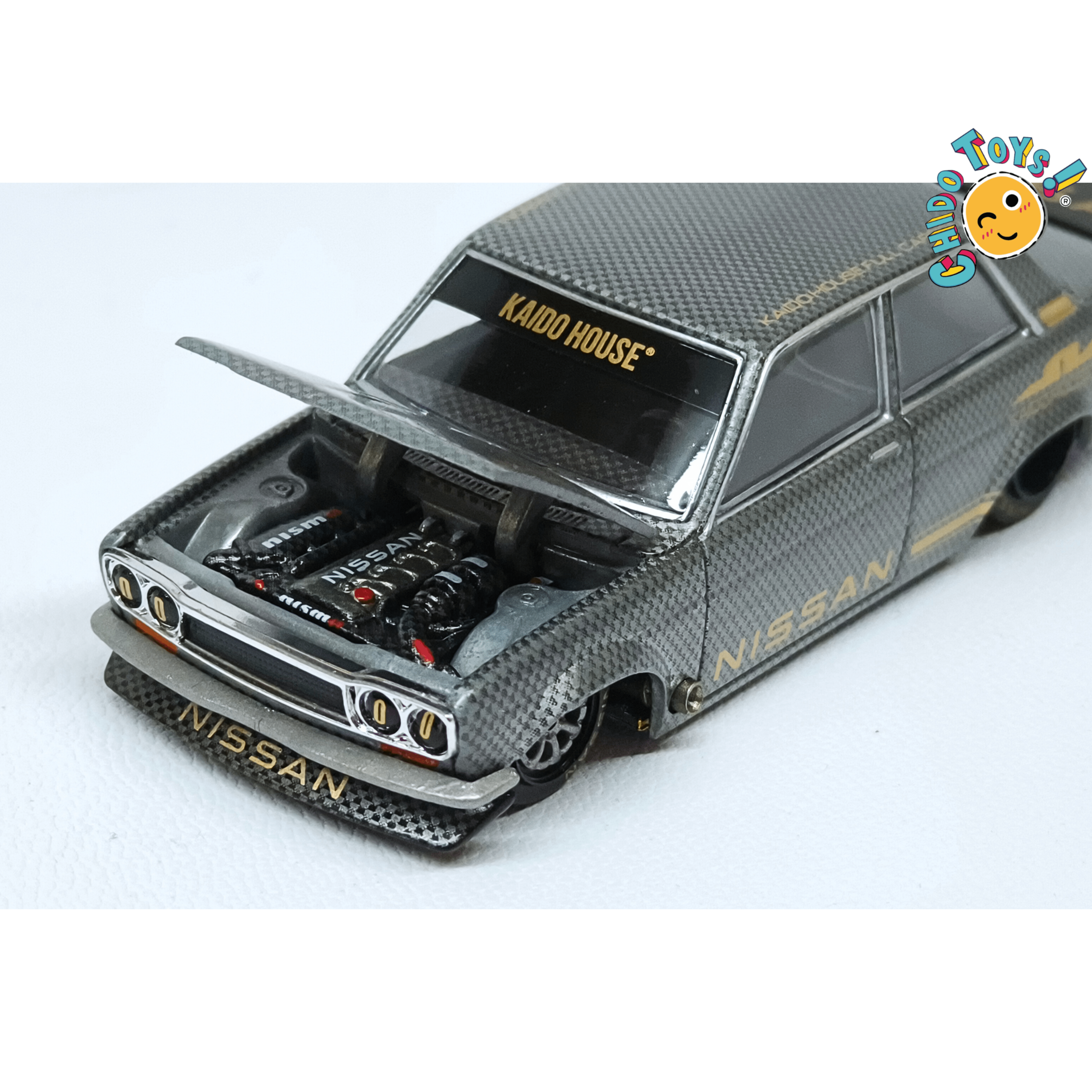 Kaido House Datsun 510 Pro Street 110 CHASE 1:64 carbono - Chido Toys