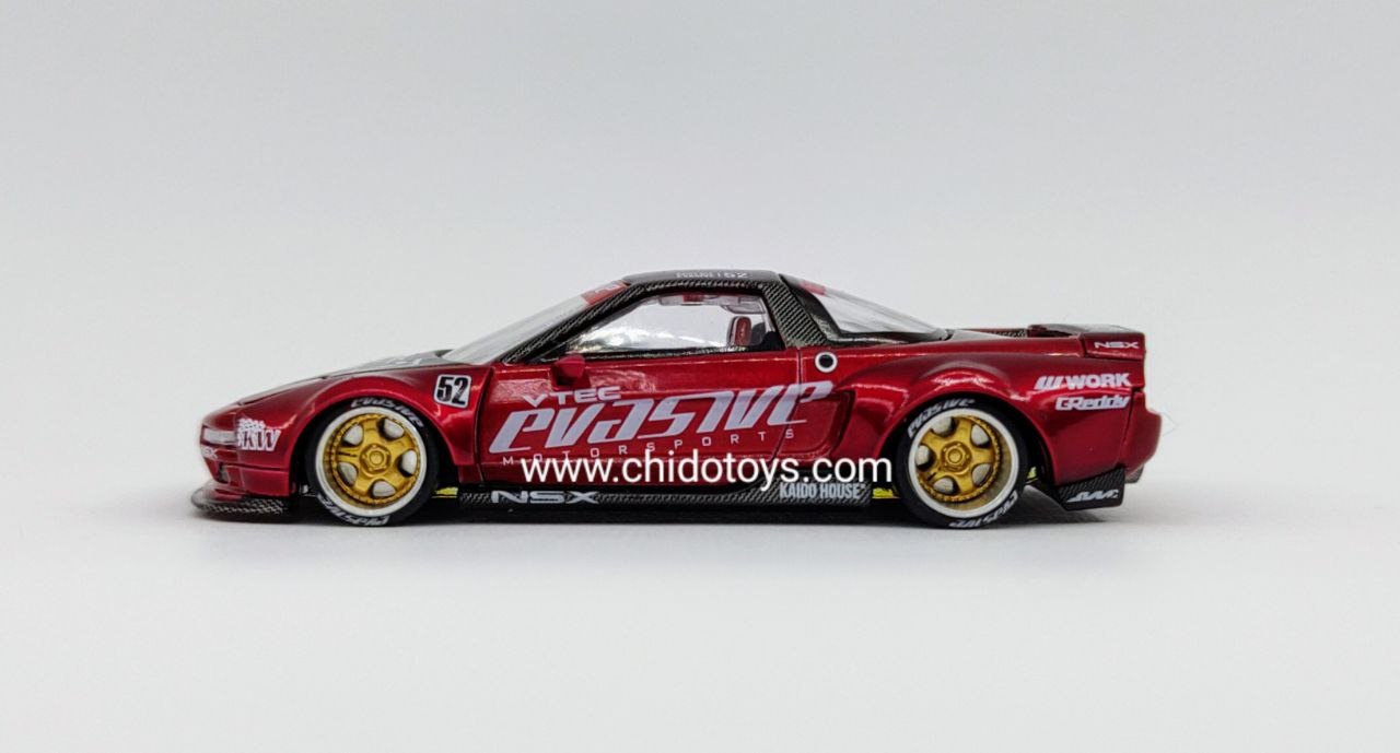 Kaido House Honda NSX Evasive V1 1:64 rojo con faros retráctiles, primera edición - Chido Toys